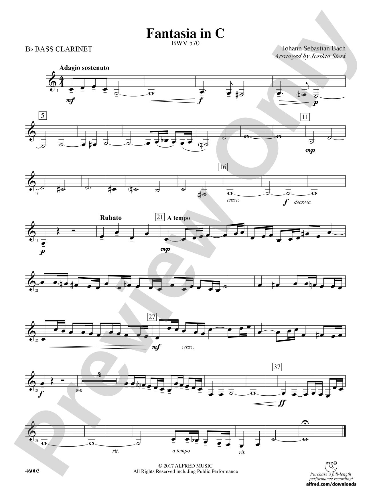 Fantasia in C: B-flat Bass Clarinet
