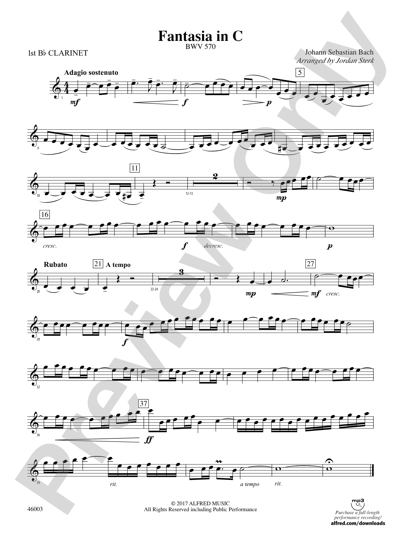 Fantasia in C: 1st B-flat Clarinet