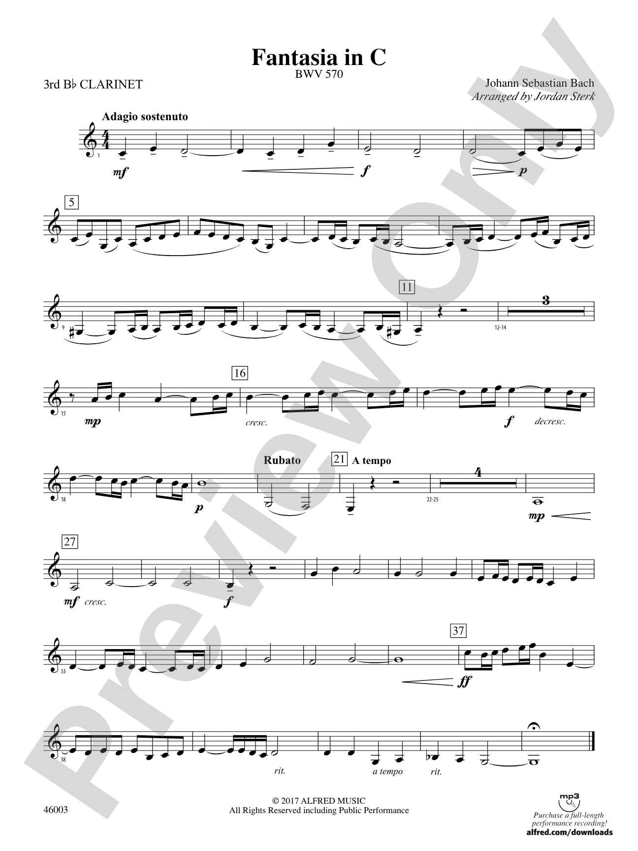 Fantasia in C: 3rd B-flat Clarinet