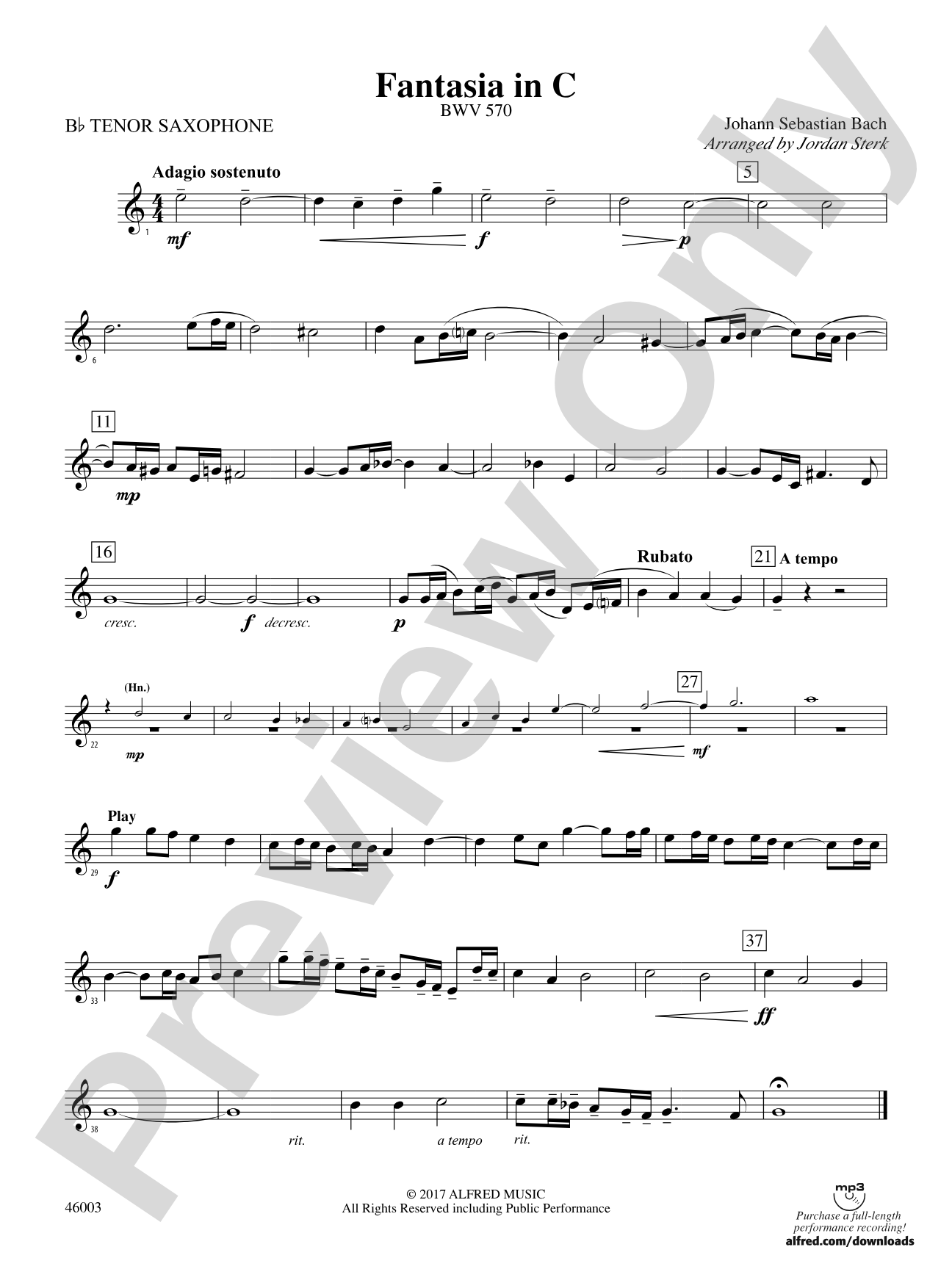 Fantasia in C: B-flat Tenor Saxophone