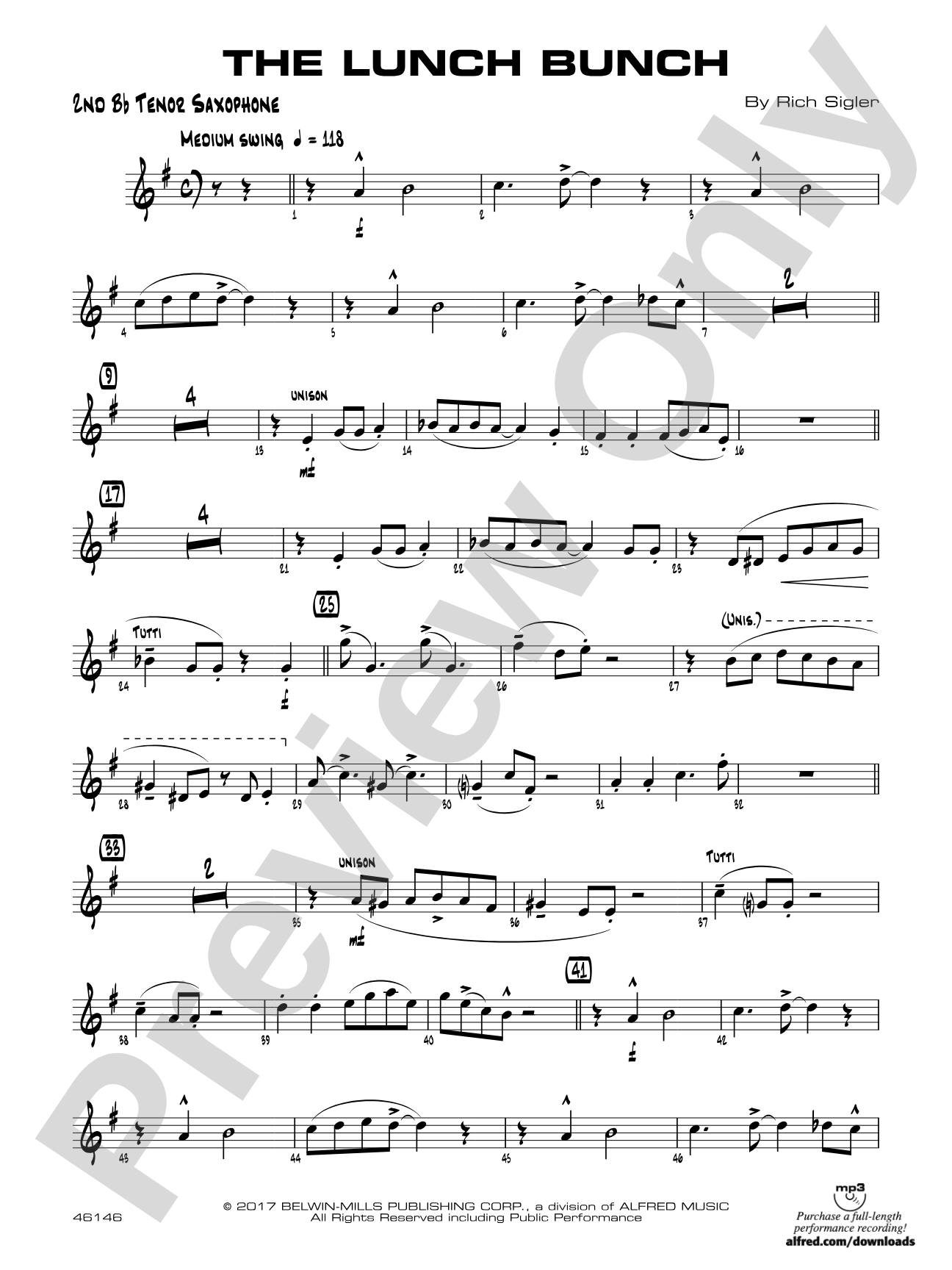 The Lunch Bunch: 2nd B-flat Tenor Saxophone