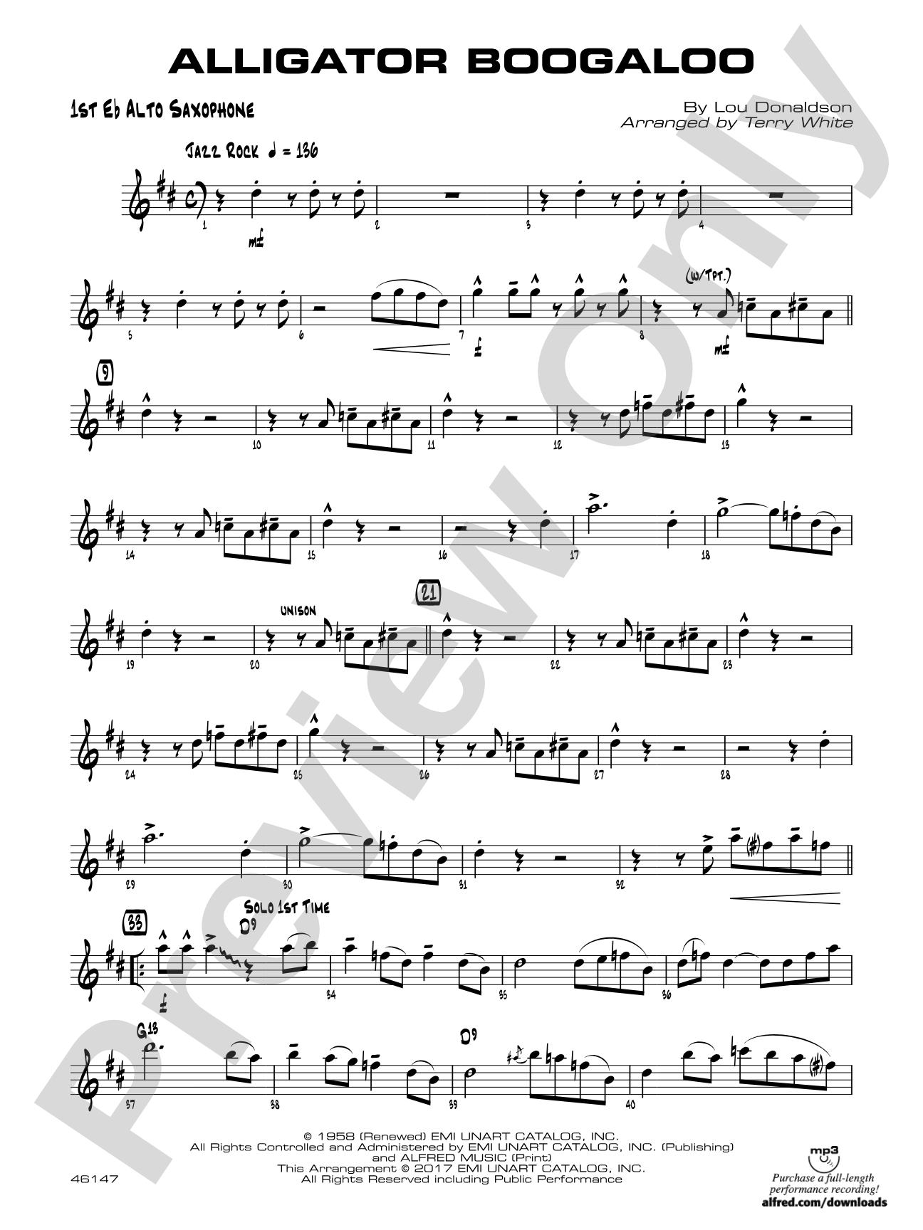 Alligator Boogaloo: E-flat Alto Saxophone
