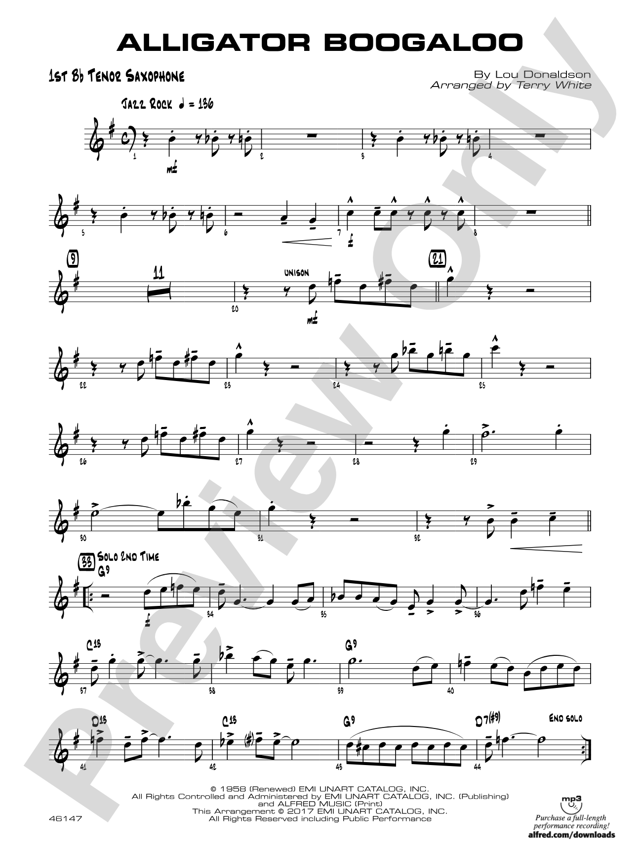 Alligator Boogaloo: B-flat Tenor Saxophone