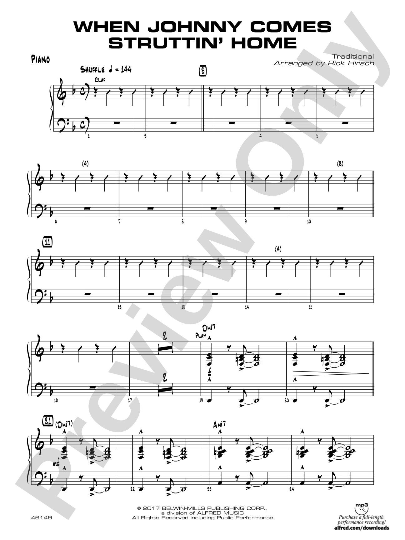 When Johnny Comes Struttin' Home: Piano Accompaniment