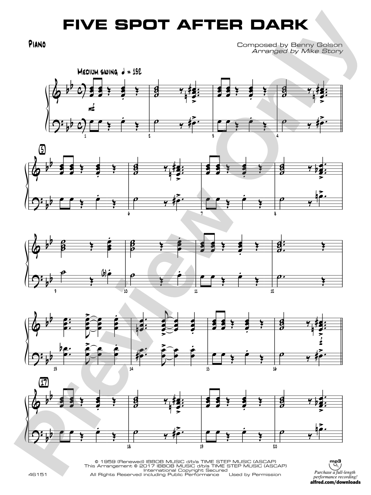 Five Spot After Dark: Piano Accompaniment