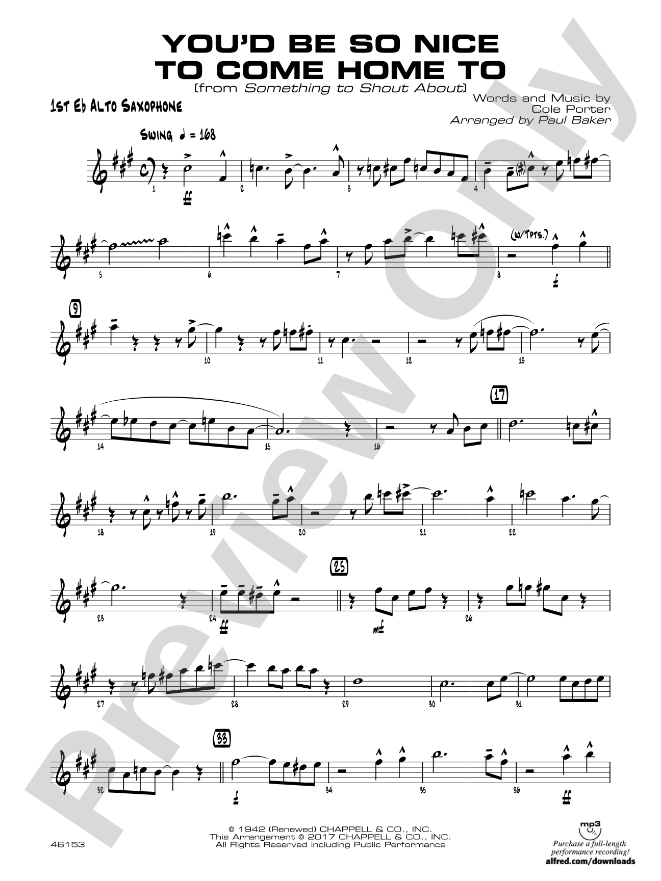 You'd Be So Nice to Come Home To: E-flat Alto Saxophone
