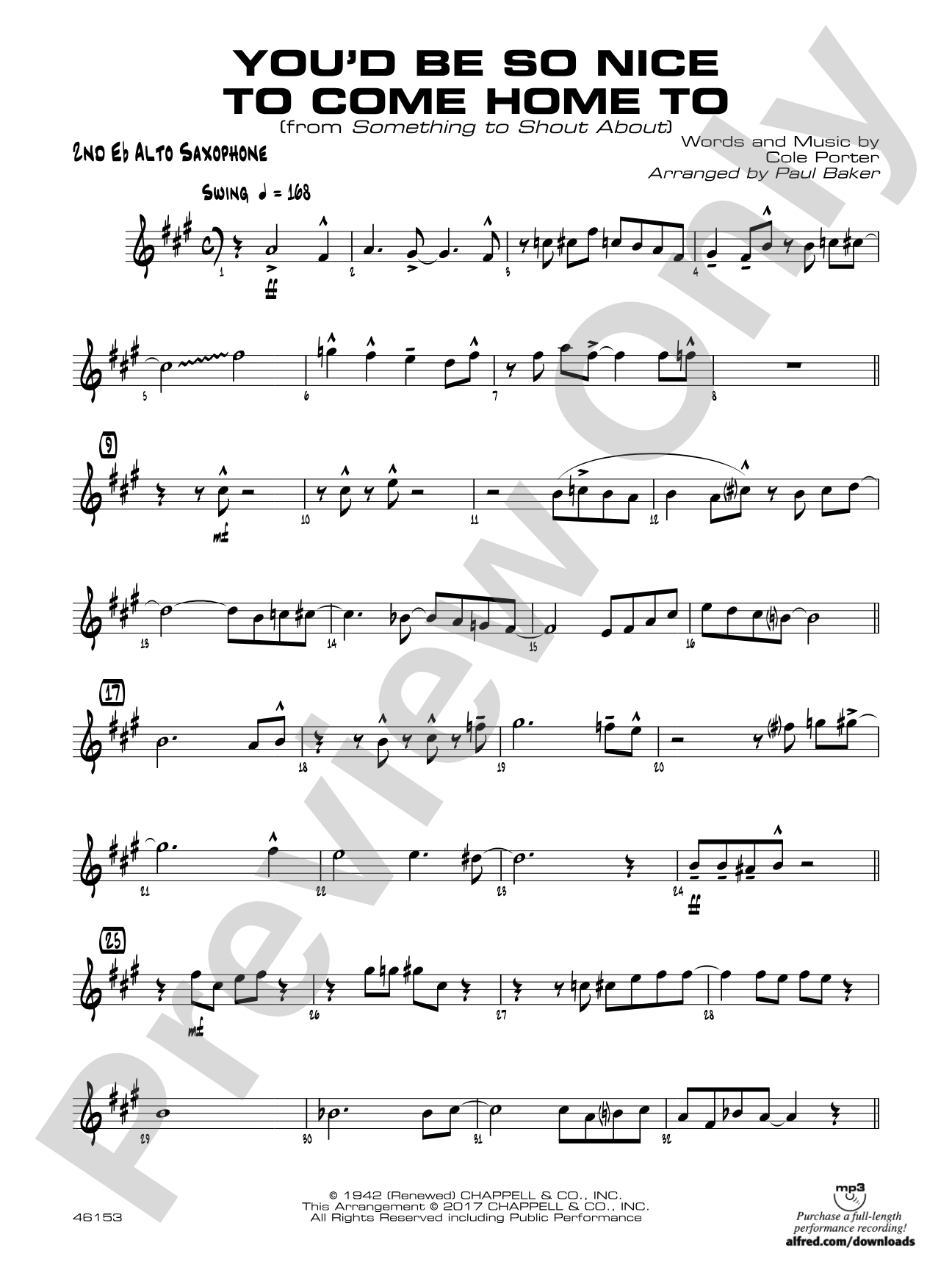 You'd Be So Nice to Come Home To: 2nd E-flat Alto Saxophone