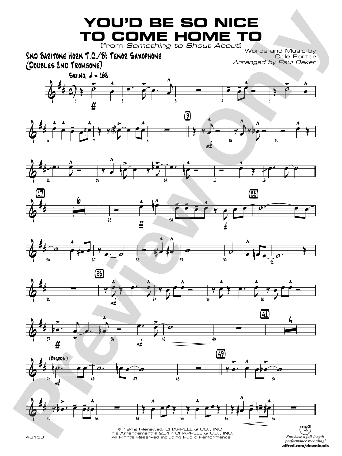 You'd Be So Nice to Come Home To: 2nd Baritone T.C.