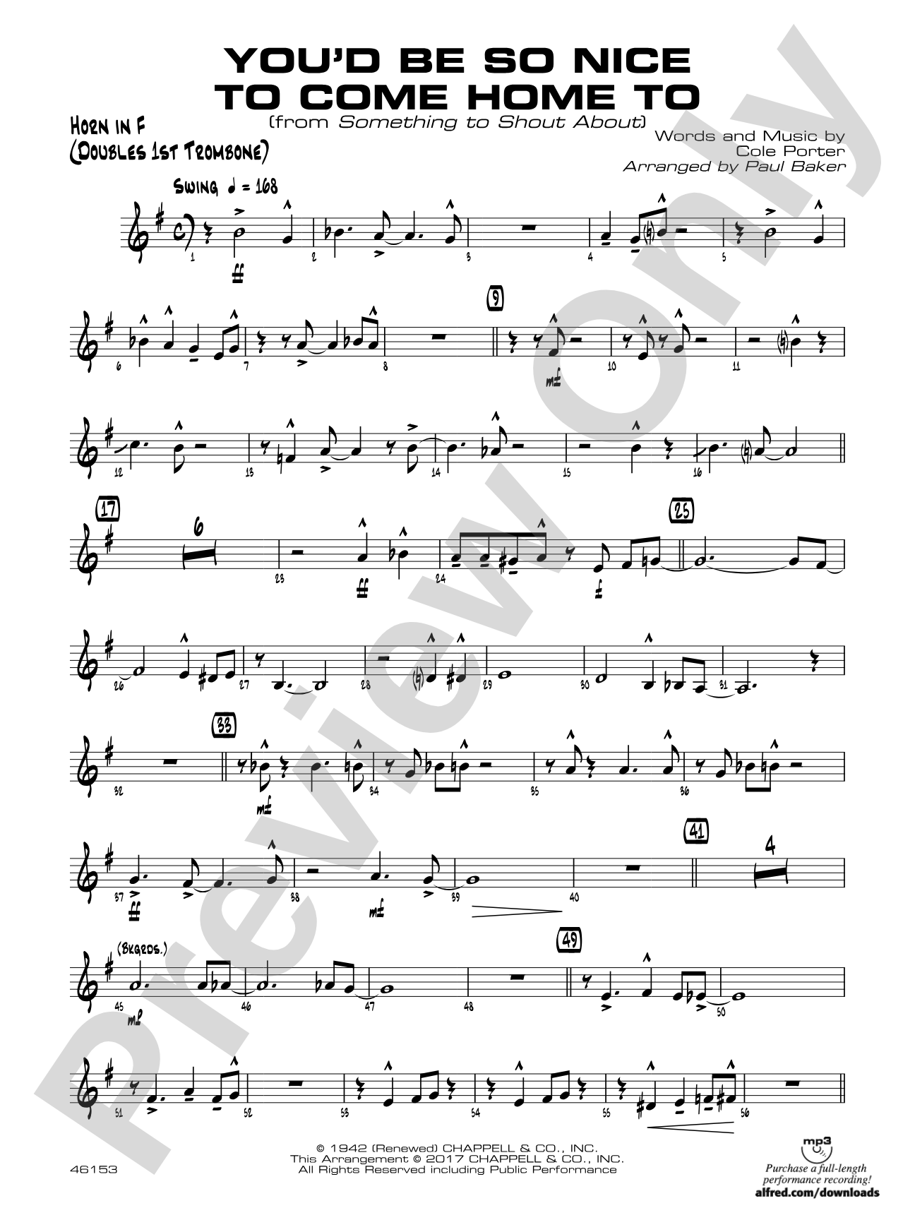 You'd Be So Nice to Come Home To: 1st F Horn