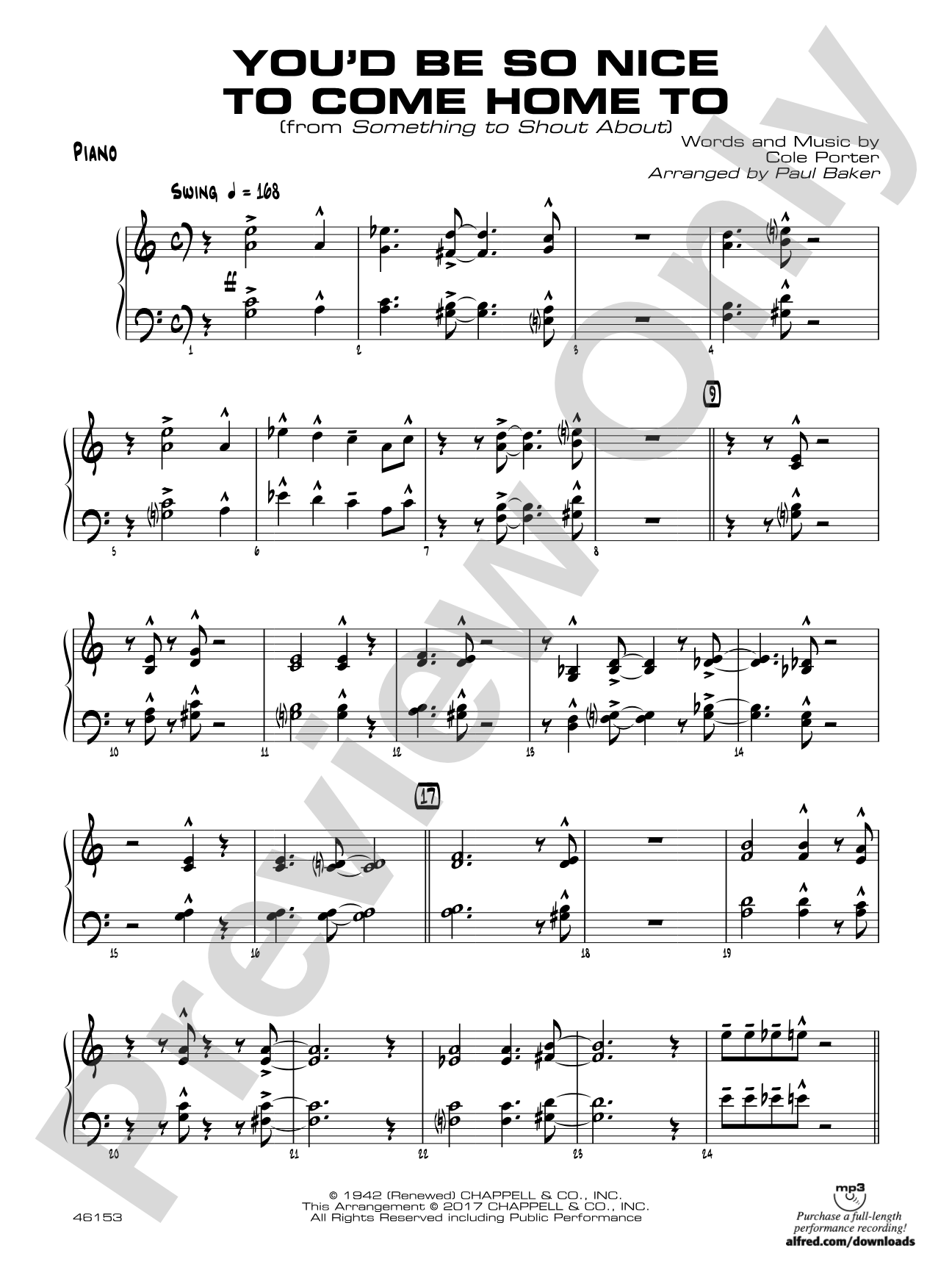 You'd Be So Nice to Come Home To: Piano Accompaniment