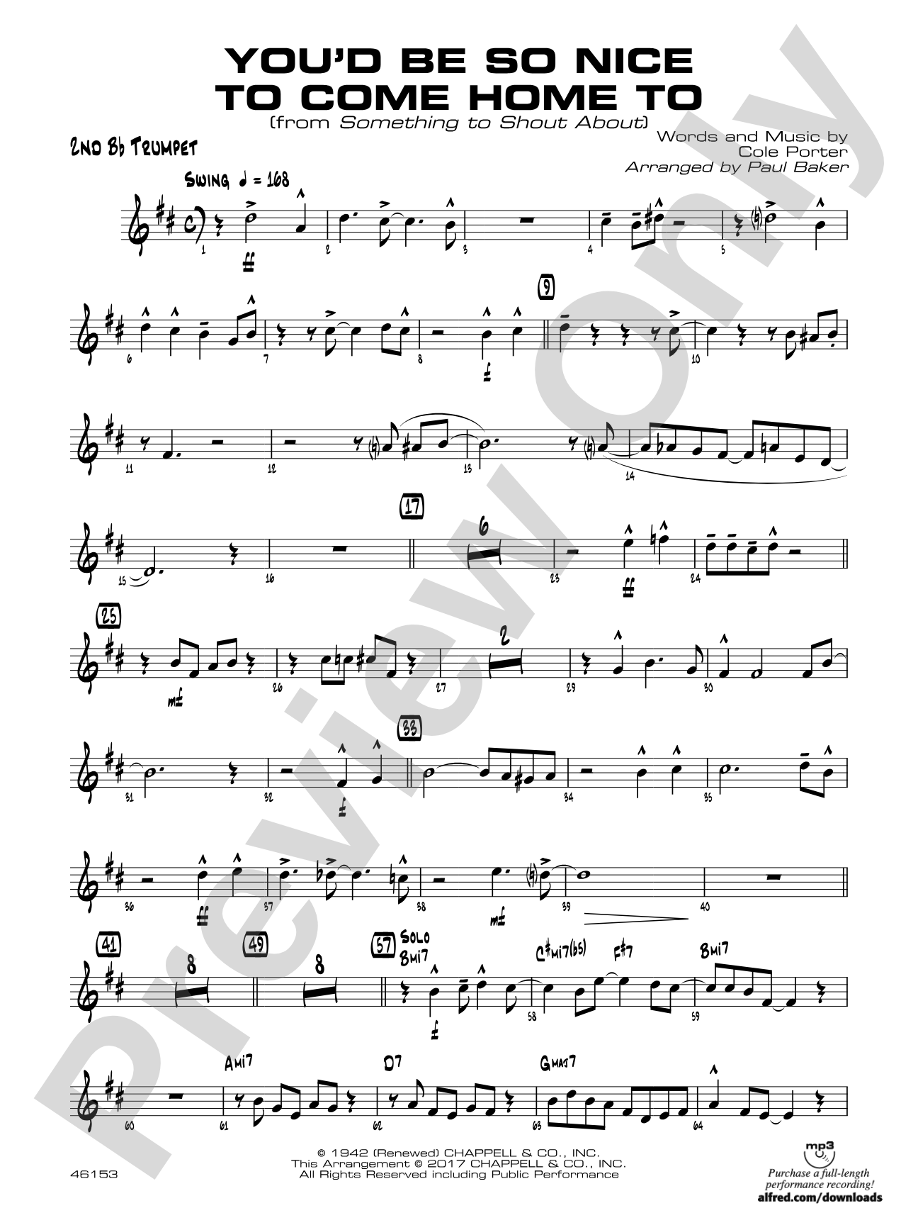 You'd Be So Nice to Come Home To: 2nd B-flat Trumpet