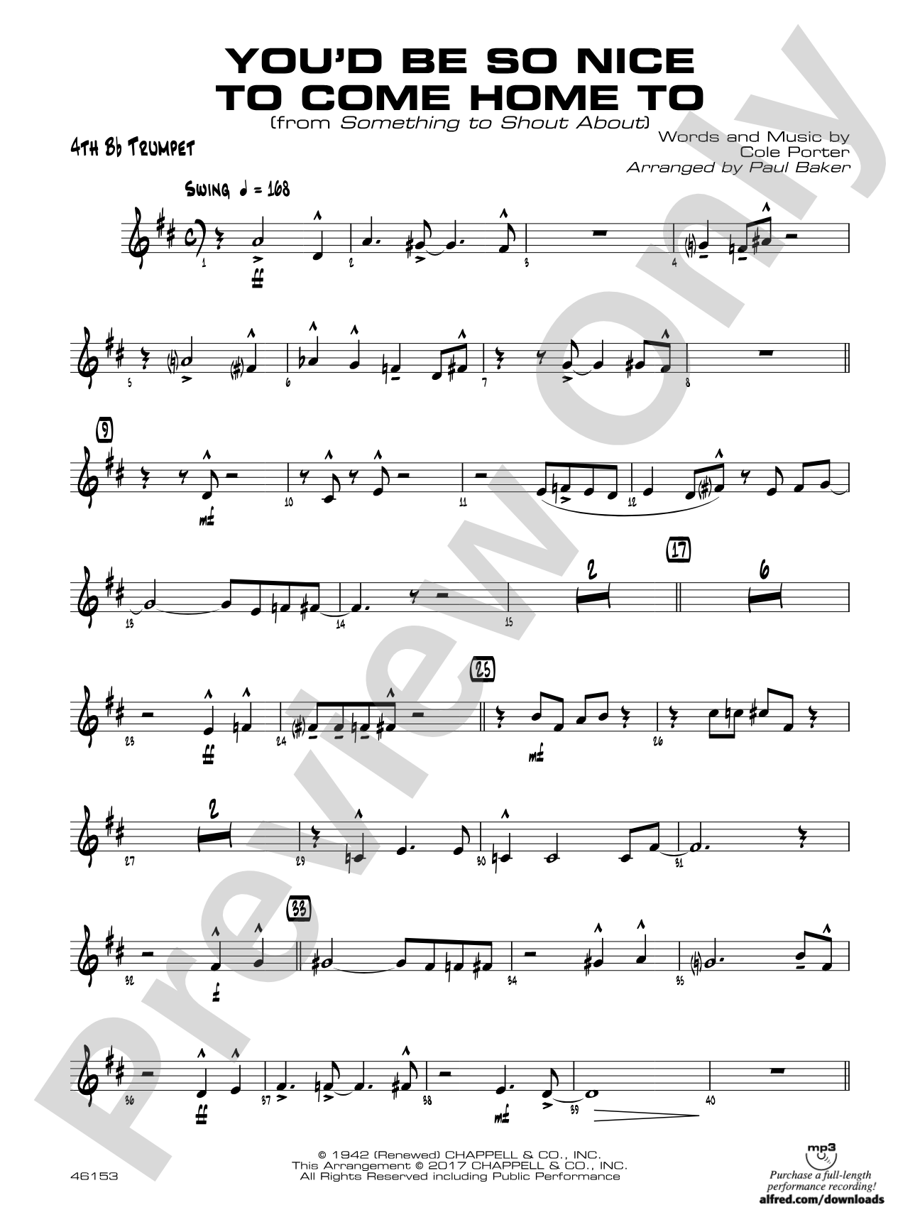 You'd Be So Nice to Come Home To: 4th B-flat Trumpet
