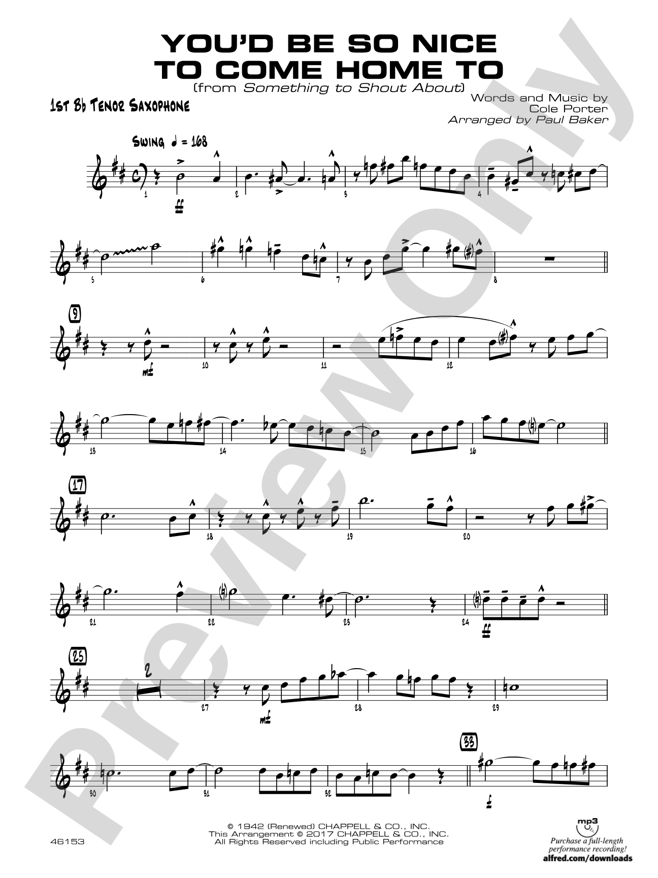 You'd Be So Nice to Come Home To: B-flat Tenor Saxophone