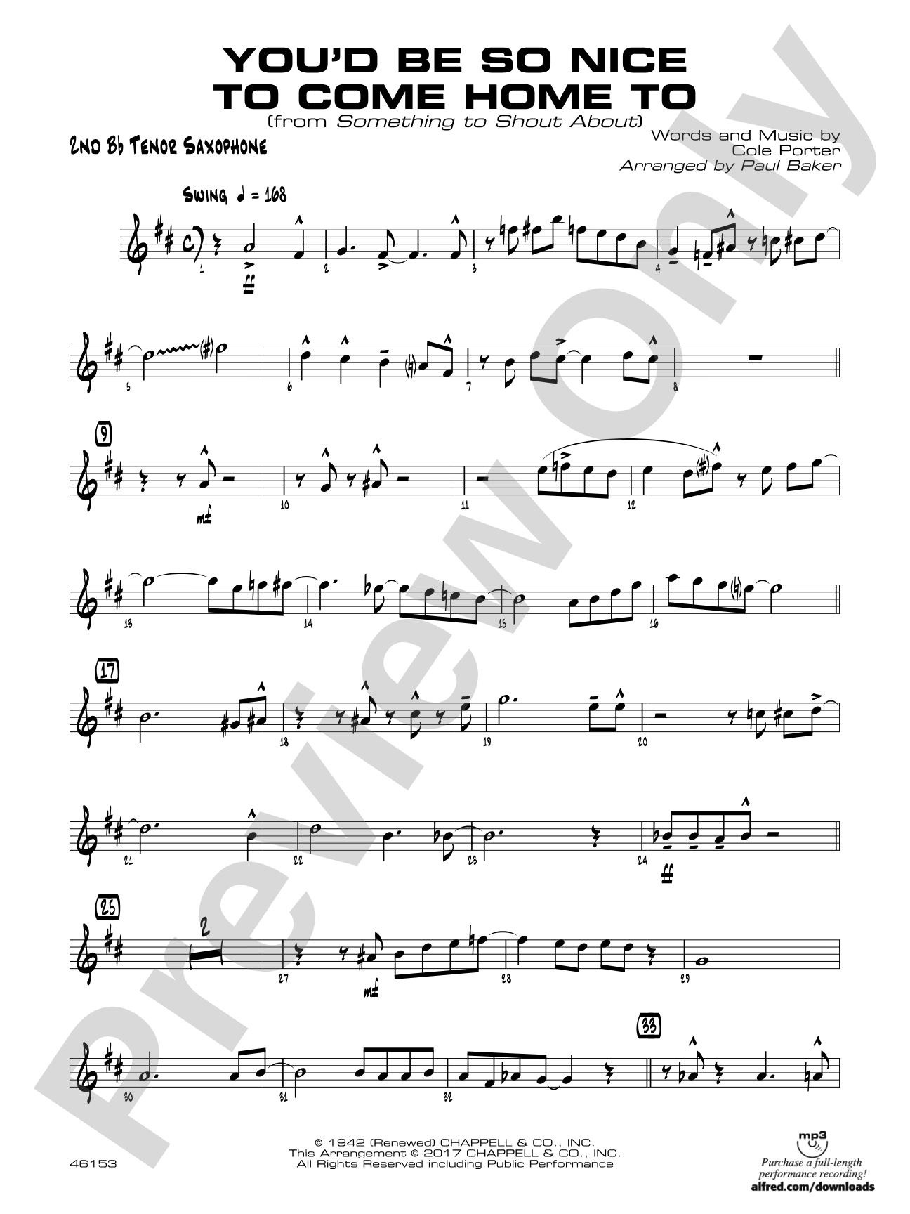 You'd Be So Nice to Come Home To: 2nd B-flat Tenor Saxophone