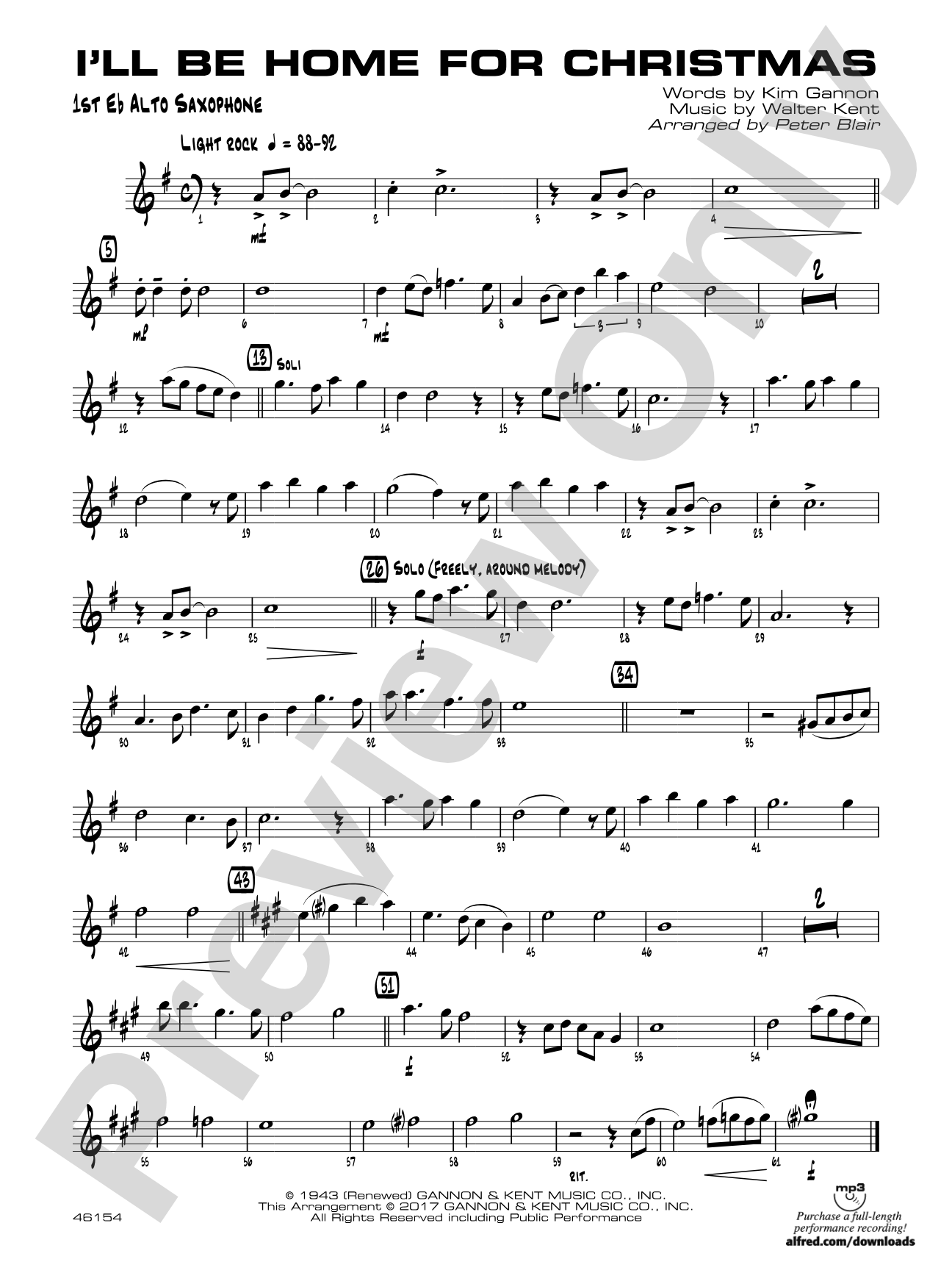 I'll Be Home for Christmas: E-flat Alto Saxophone