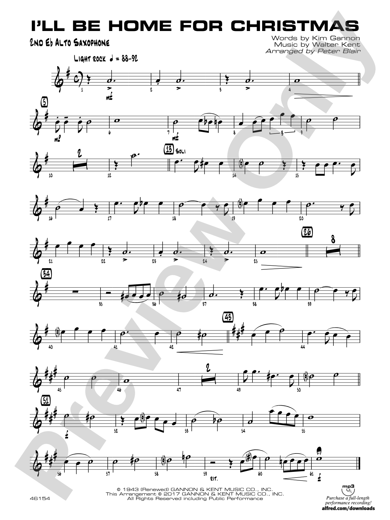 I'll Be Home for Christmas: 2nd E-flat Alto Saxophone