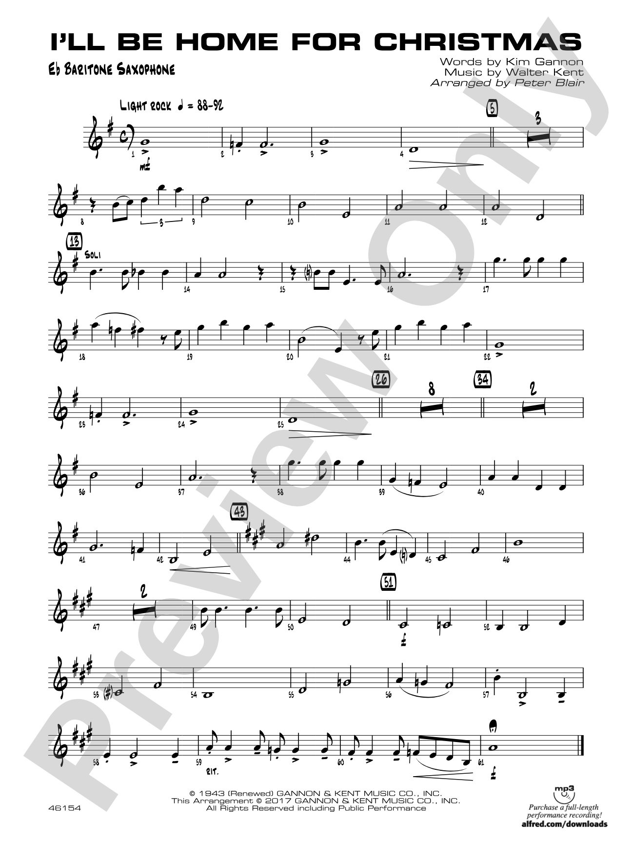 I'll Be Home for Christmas: E-flat Baritone Saxophone
