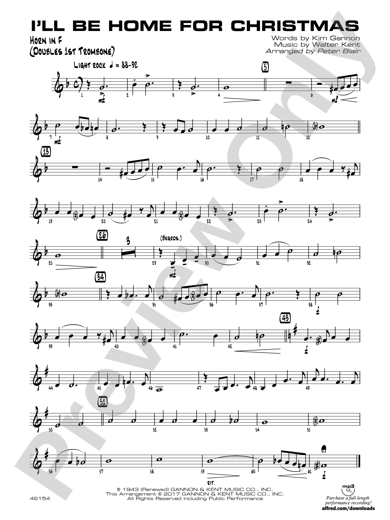 I'll Be Home for Christmas: 1st F Horn