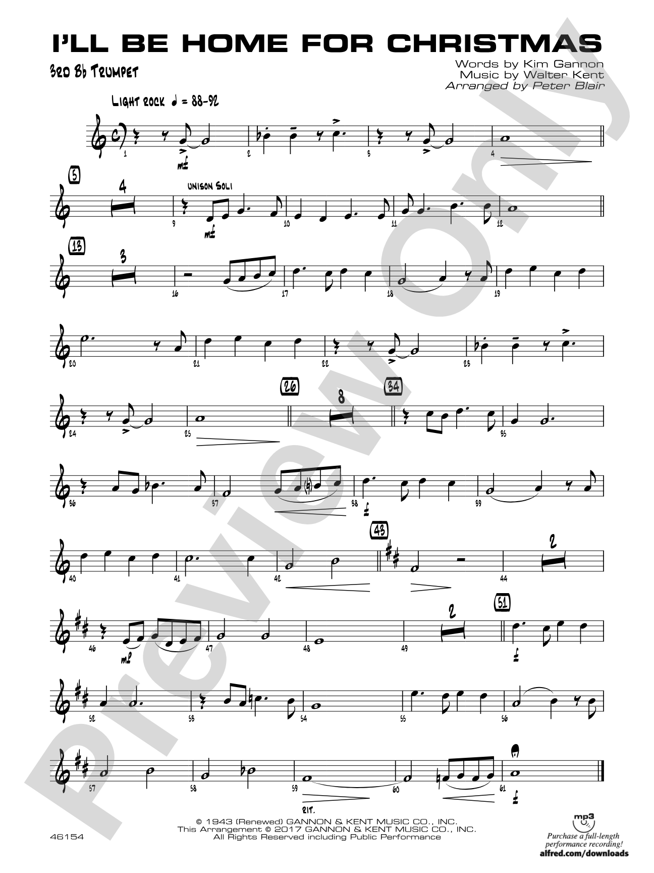 I'll Be Home for Christmas: 3rd B-flat Trumpet