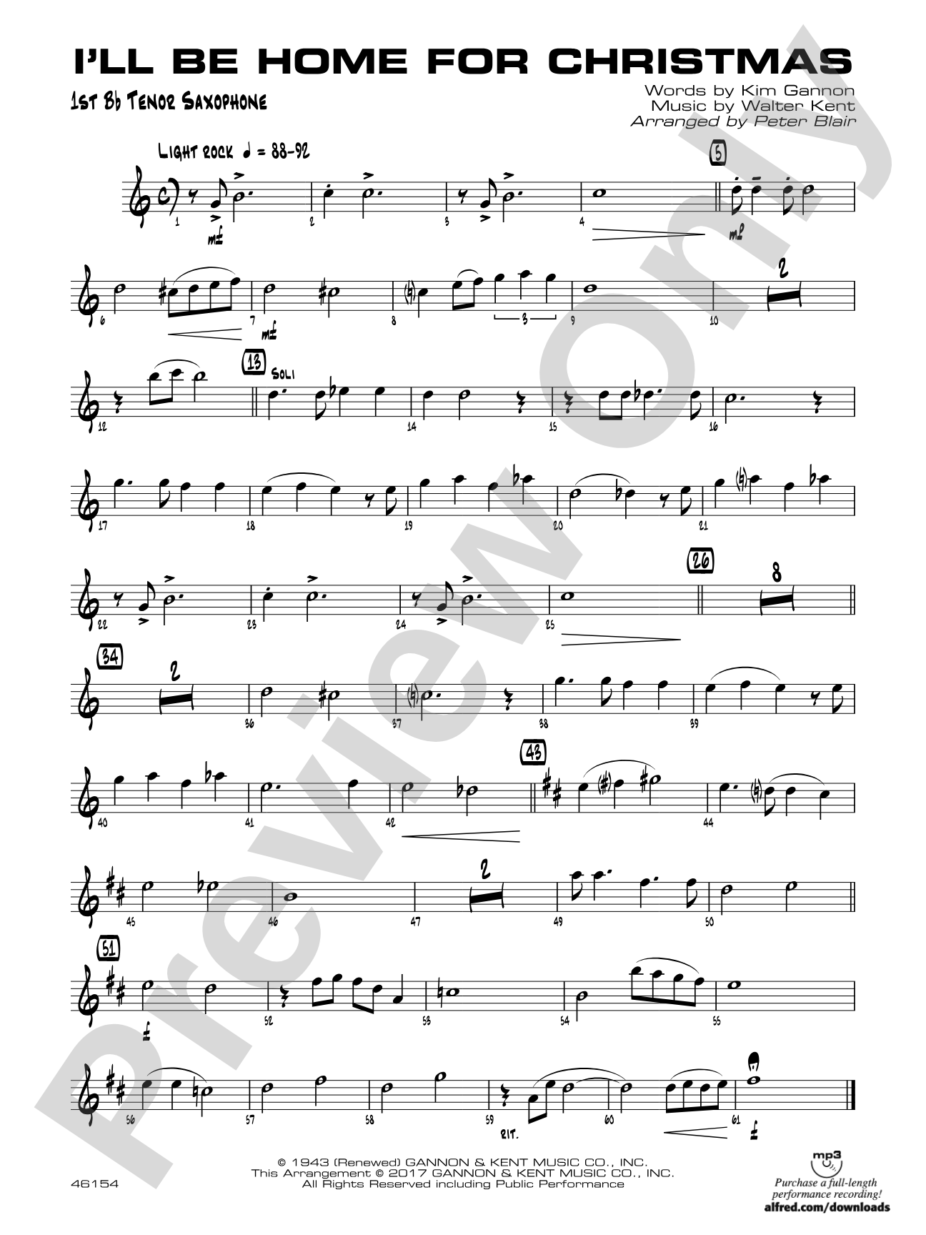 I'll Be Home for Christmas: B-flat Tenor Saxophone