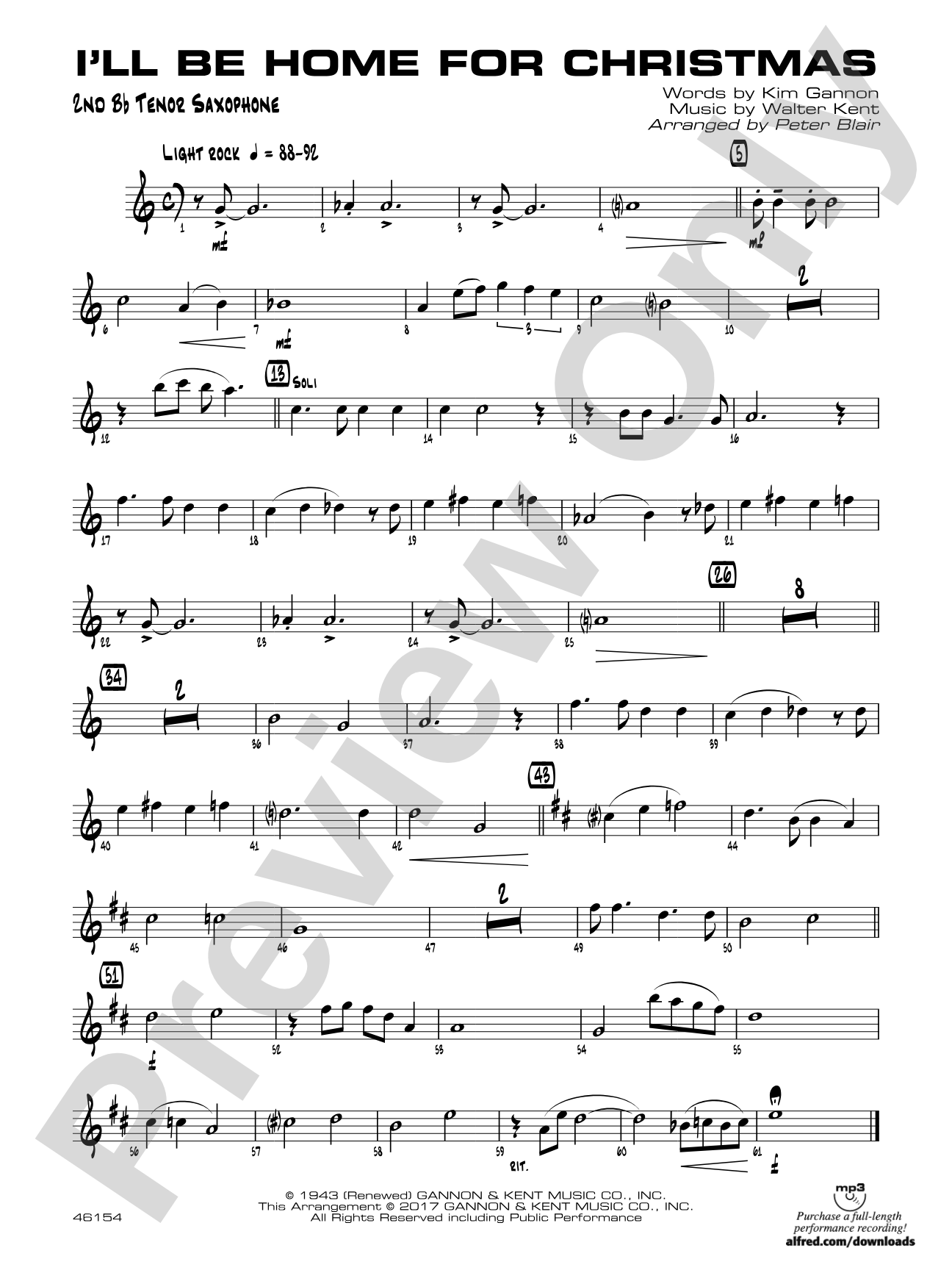 I'll Be Home for Christmas: 2nd B-flat Tenor Saxophone