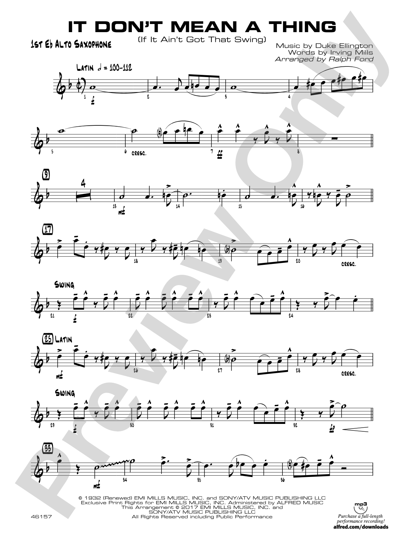 It Don't Mean a Thing (If It Ain't Got That Swing): E-flat Alto Saxophone
