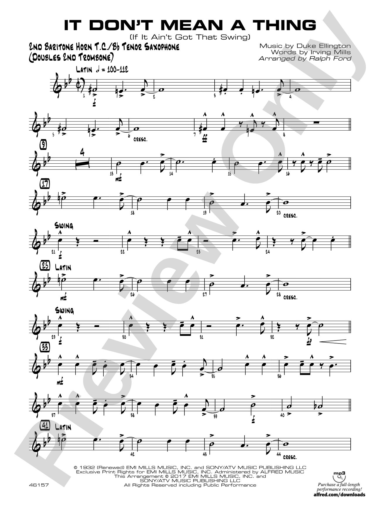 It Don't Mean a Thing (If It Ain't Got That Swing): 2nd Baritone T.C.