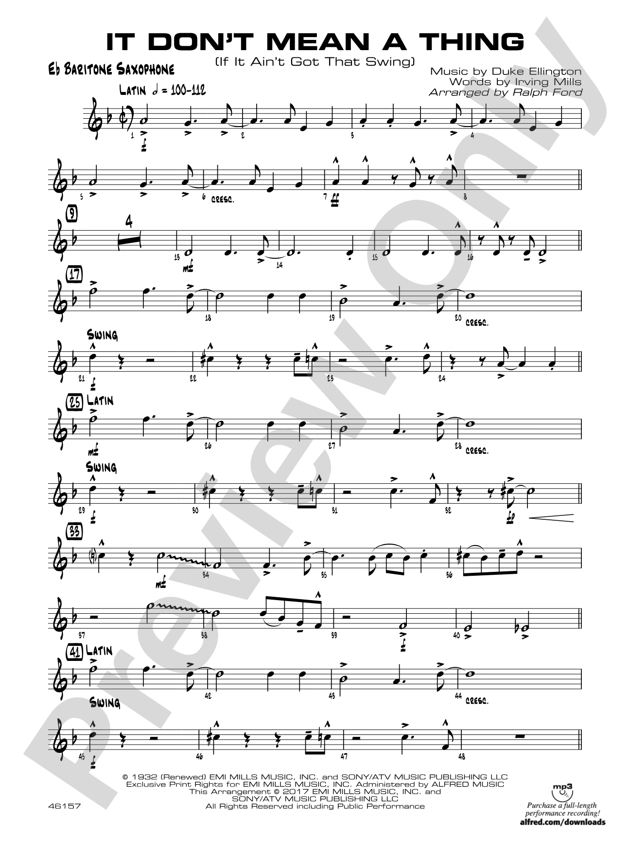 It Don't Mean a Thing (If It Ain't Got That Swing): E-flat Baritone Saxophone