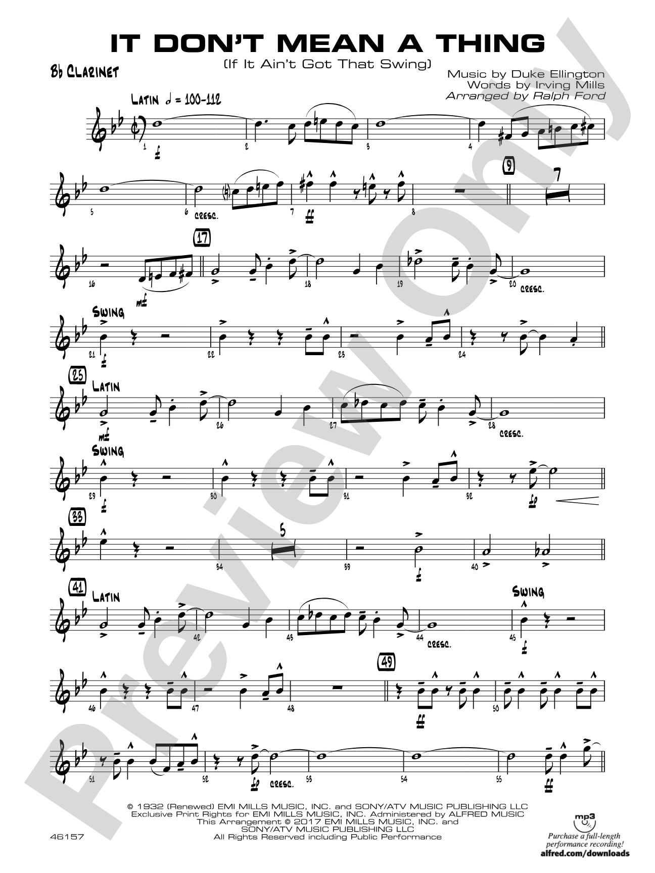 It Don't Mean a Thing (If It Ain't Got That Swing): 1st B-flat Clarinet