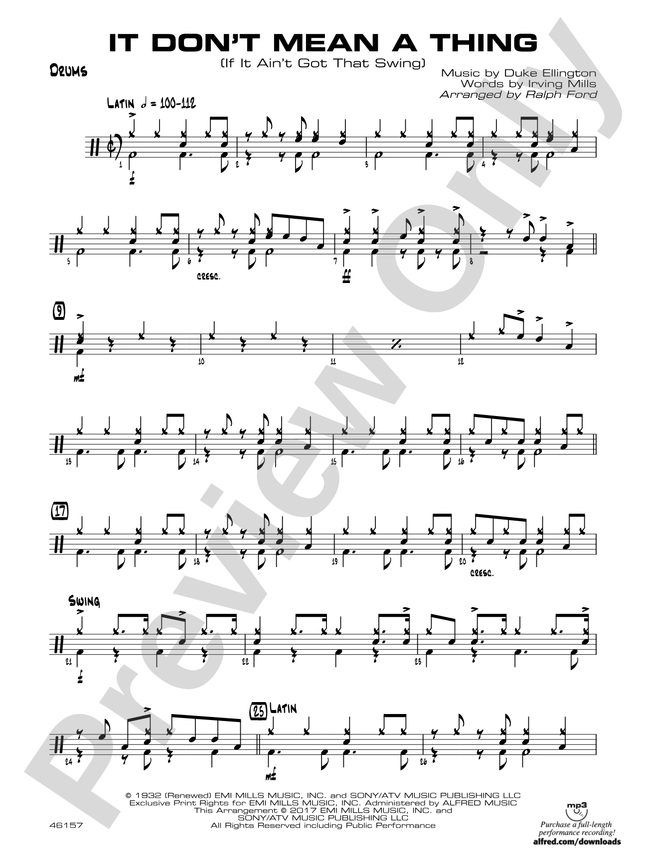 It Don't Mean a Thing (If It Ain't Got That Swing): Drums