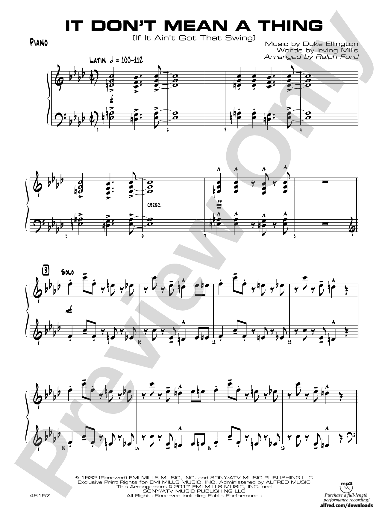 It Don't Mean a Thing (If It Ain't Got That Swing): Piano Accompaniment