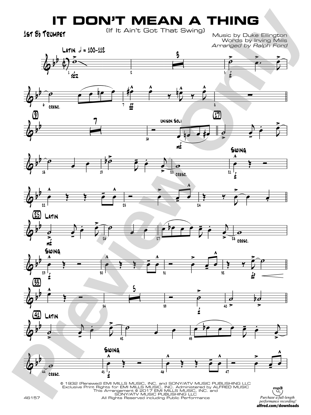 It Don't Mean a Thing (If It Ain't Got That Swing): 1st B-flat Trumpet
