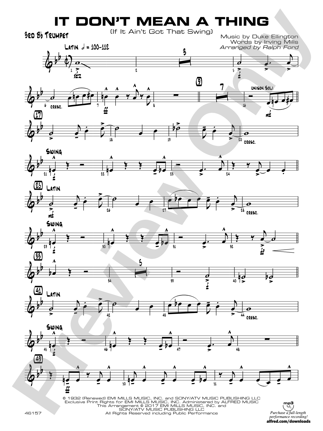 It Don't Mean a Thing (If It Ain't Got That Swing): 3rd B-flat Trumpet