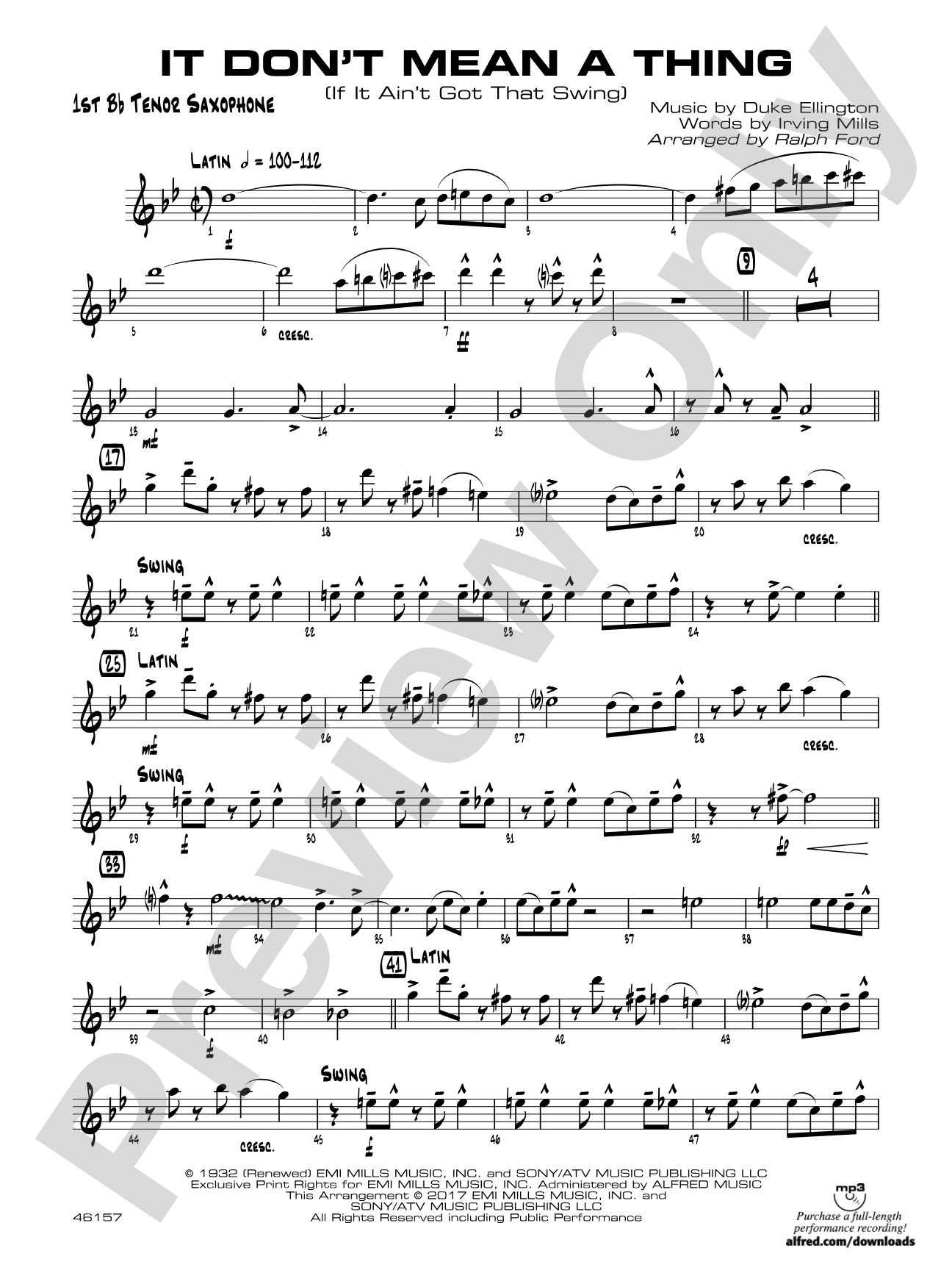 It Don't Mean a Thing (If It Ain't Got That Swing): B-flat Tenor Saxophone