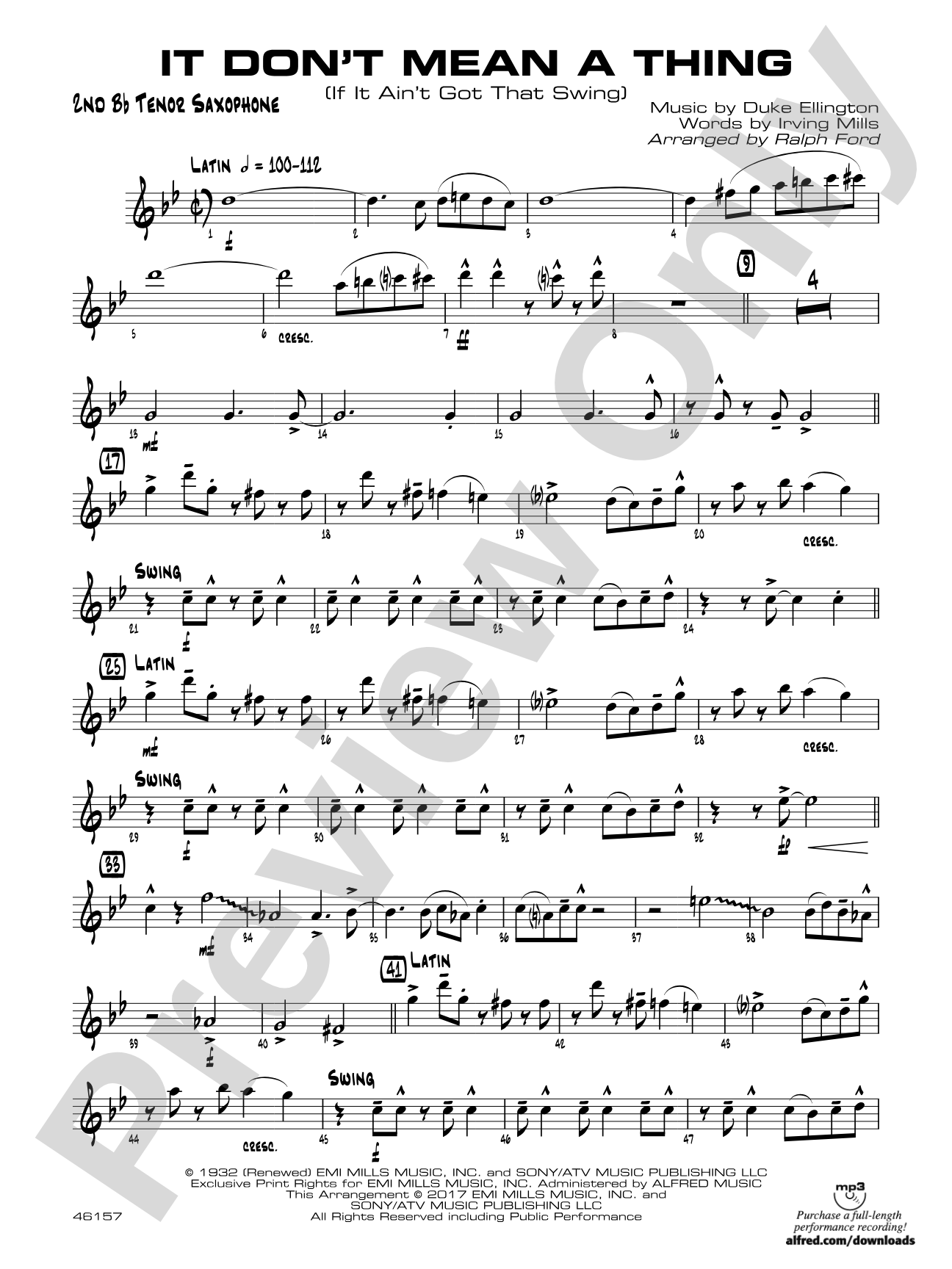It Don't Mean a Thing (If It Ain't Got That Swing): 2nd B-flat Tenor Saxophone