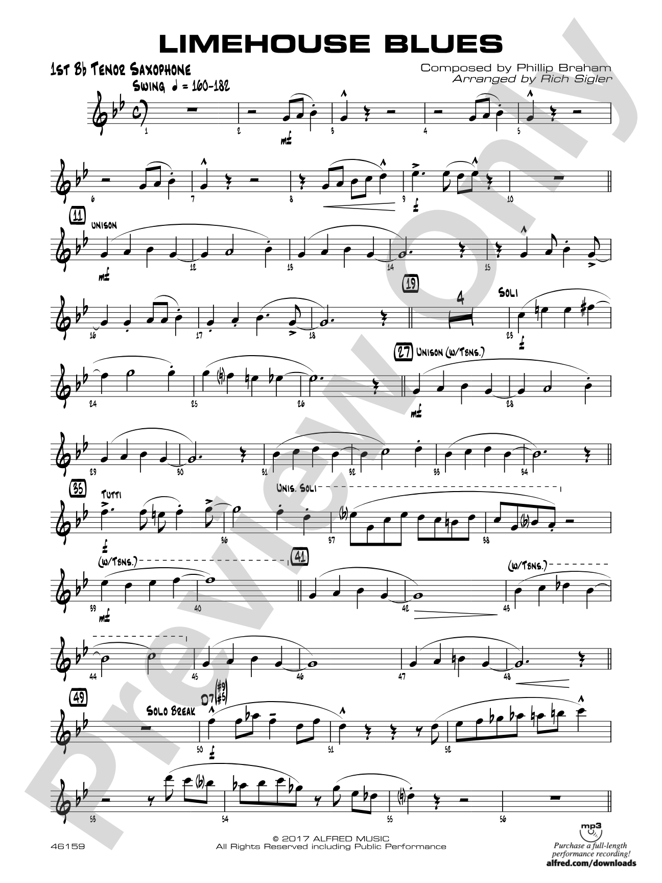 Limehouse Blues: B-flat Tenor Saxophone