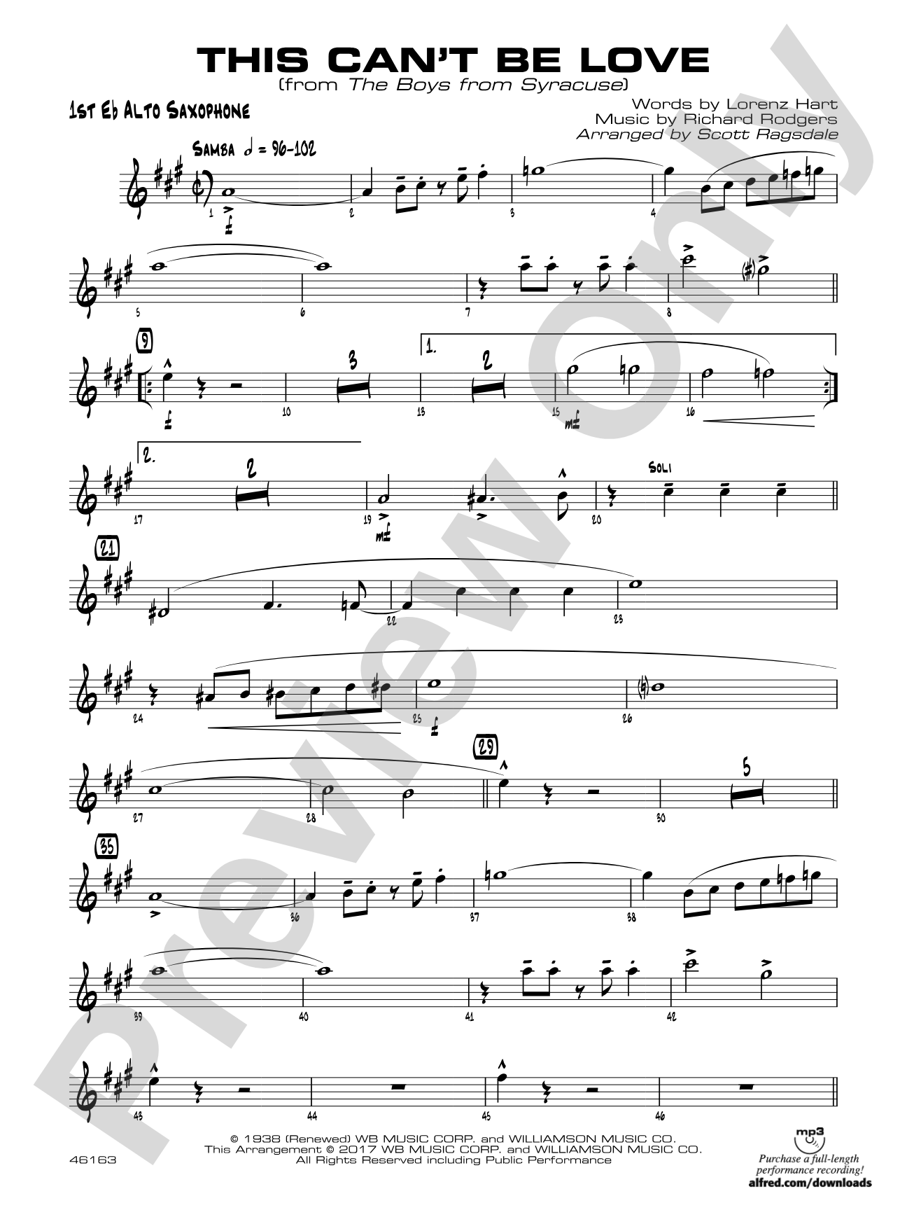 This Can't Be Love: E-flat Alto Saxophone