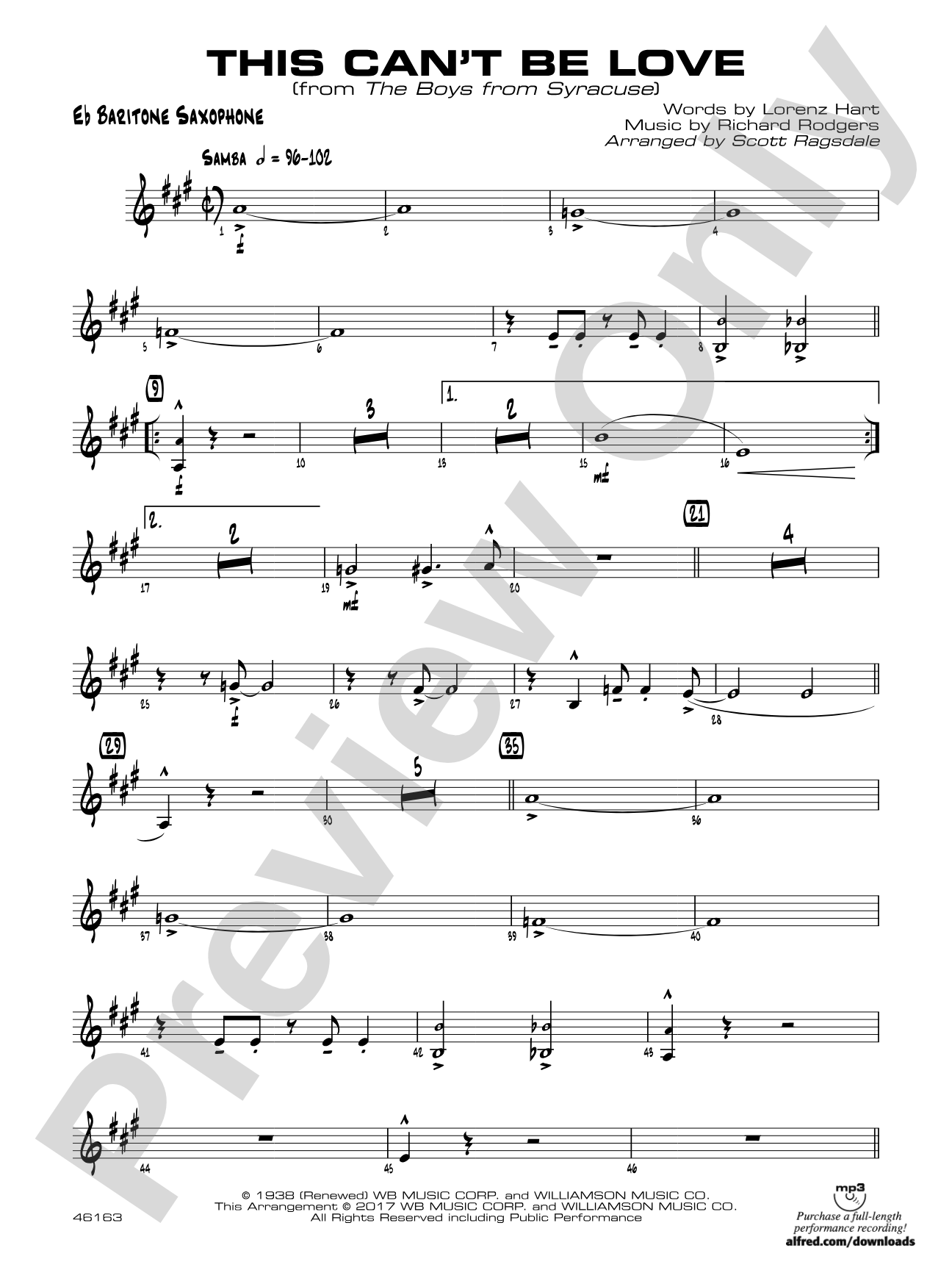This Can't Be Love: E-flat Baritone Saxophone