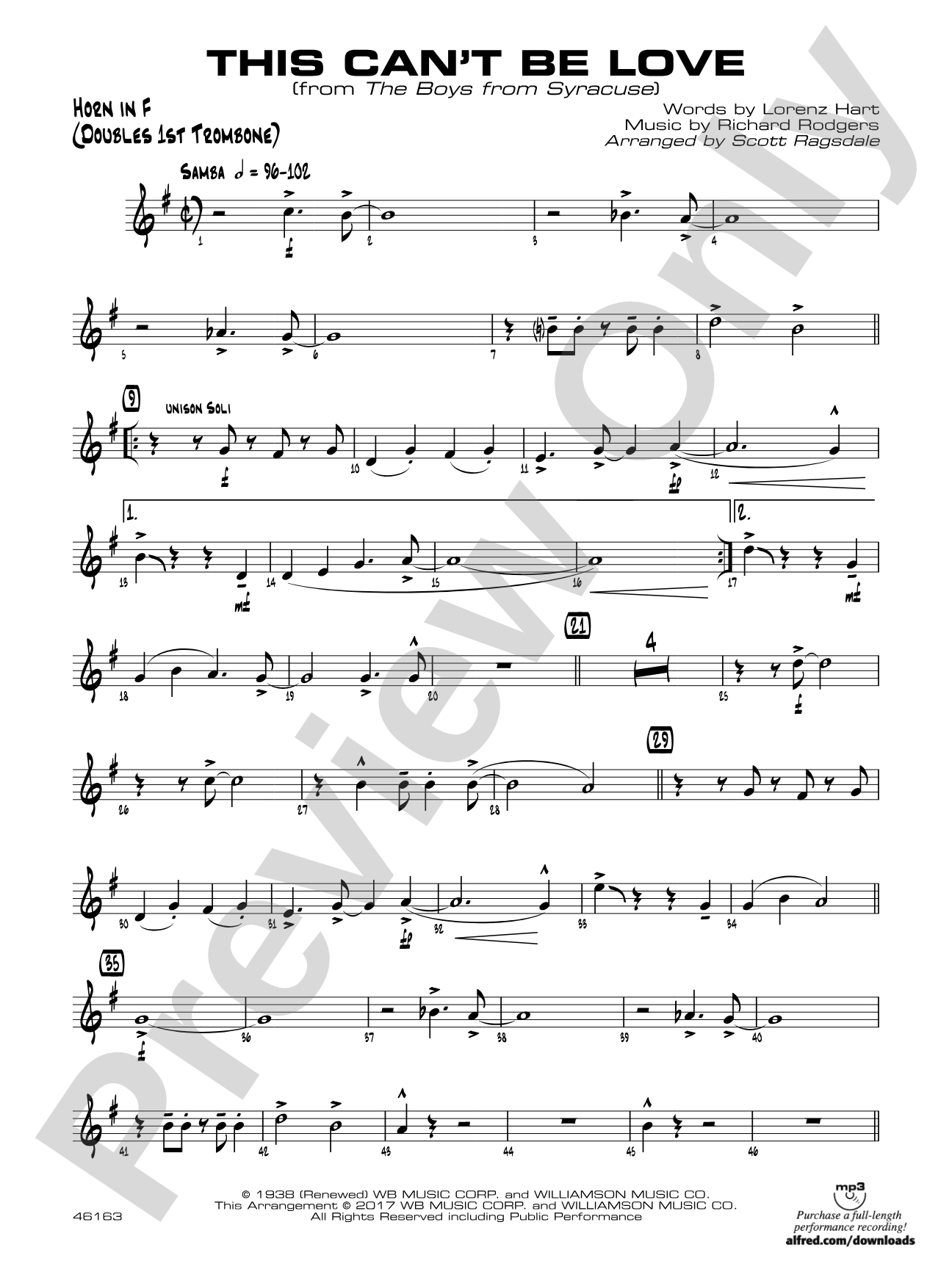 This Can't Be Love: 1st F Horn