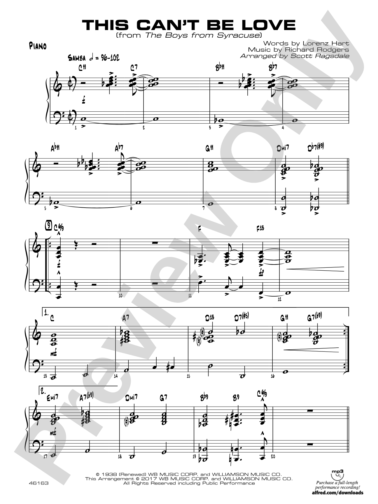 This Can't Be Love: Piano Accompaniment