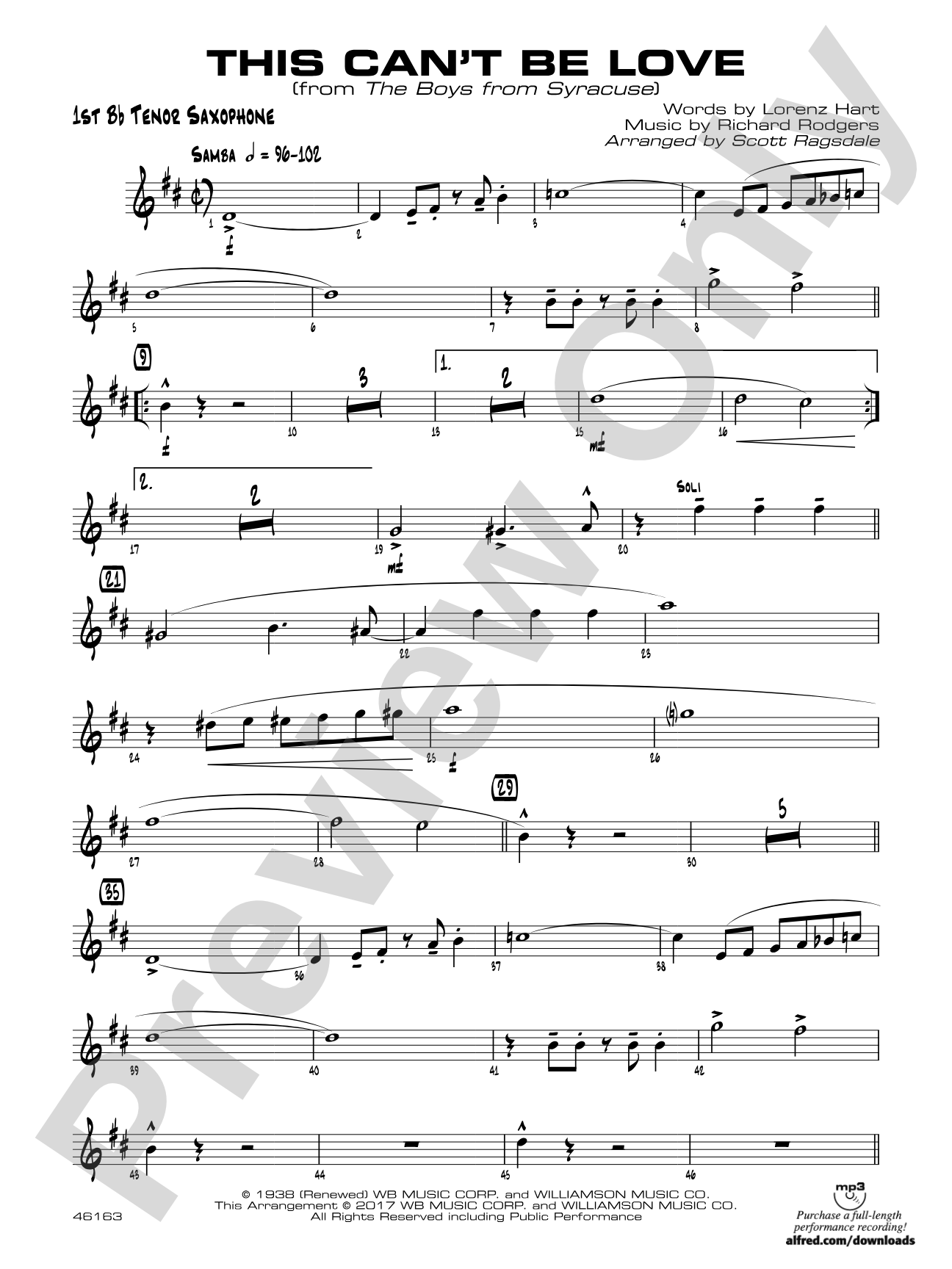 This Can't Be Love: B-flat Tenor Saxophone
