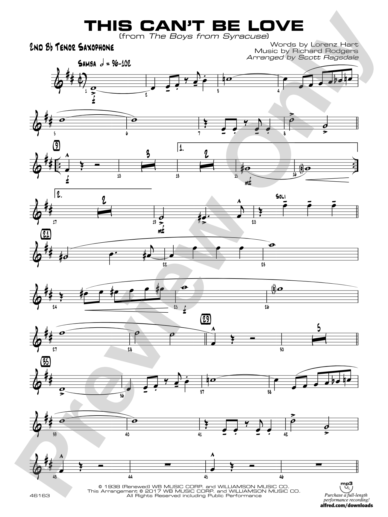 This Can't Be Love: 2nd B-flat Tenor Saxophone