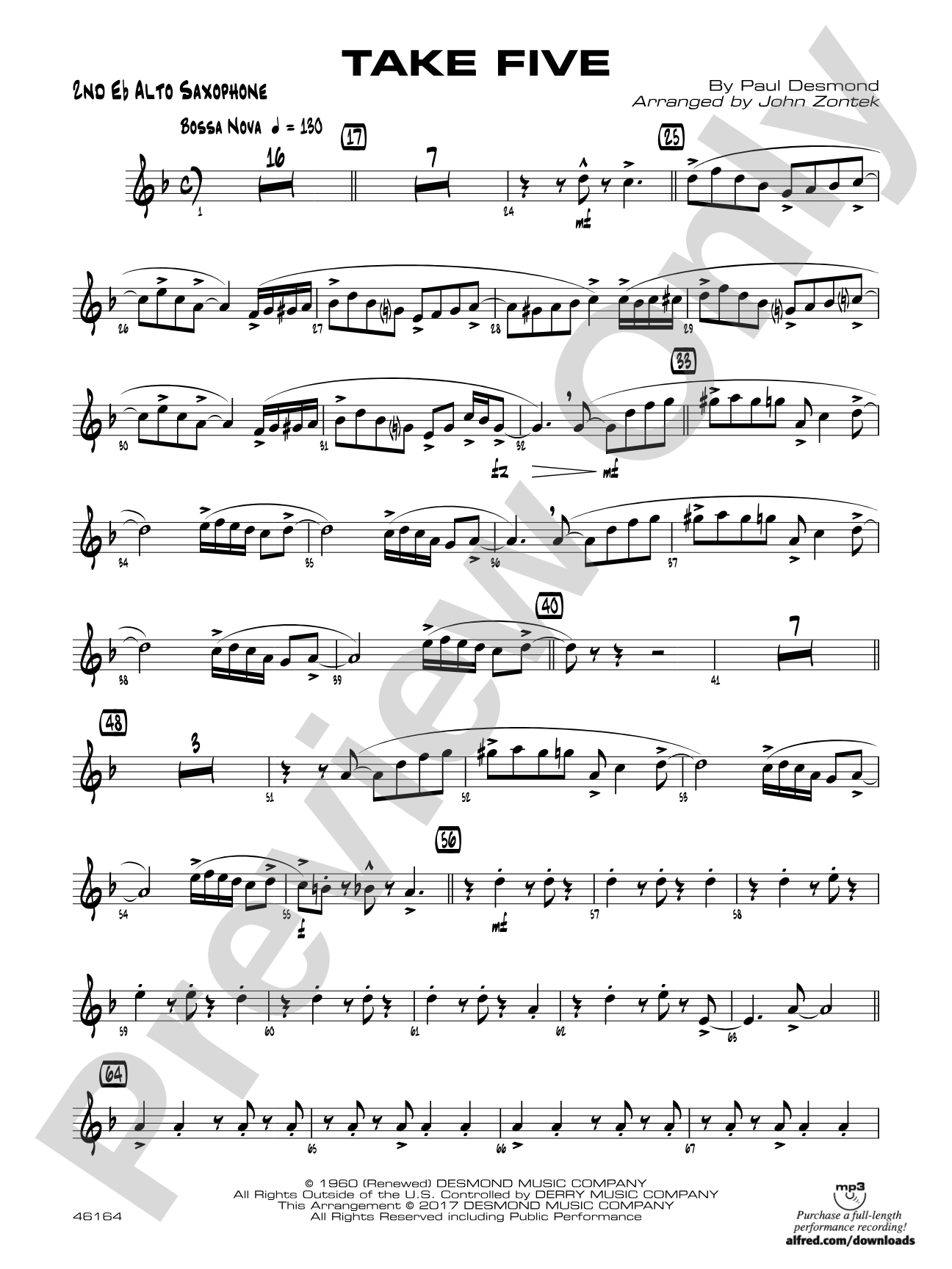Take Five: 2nd E-flat Alto Saxophone