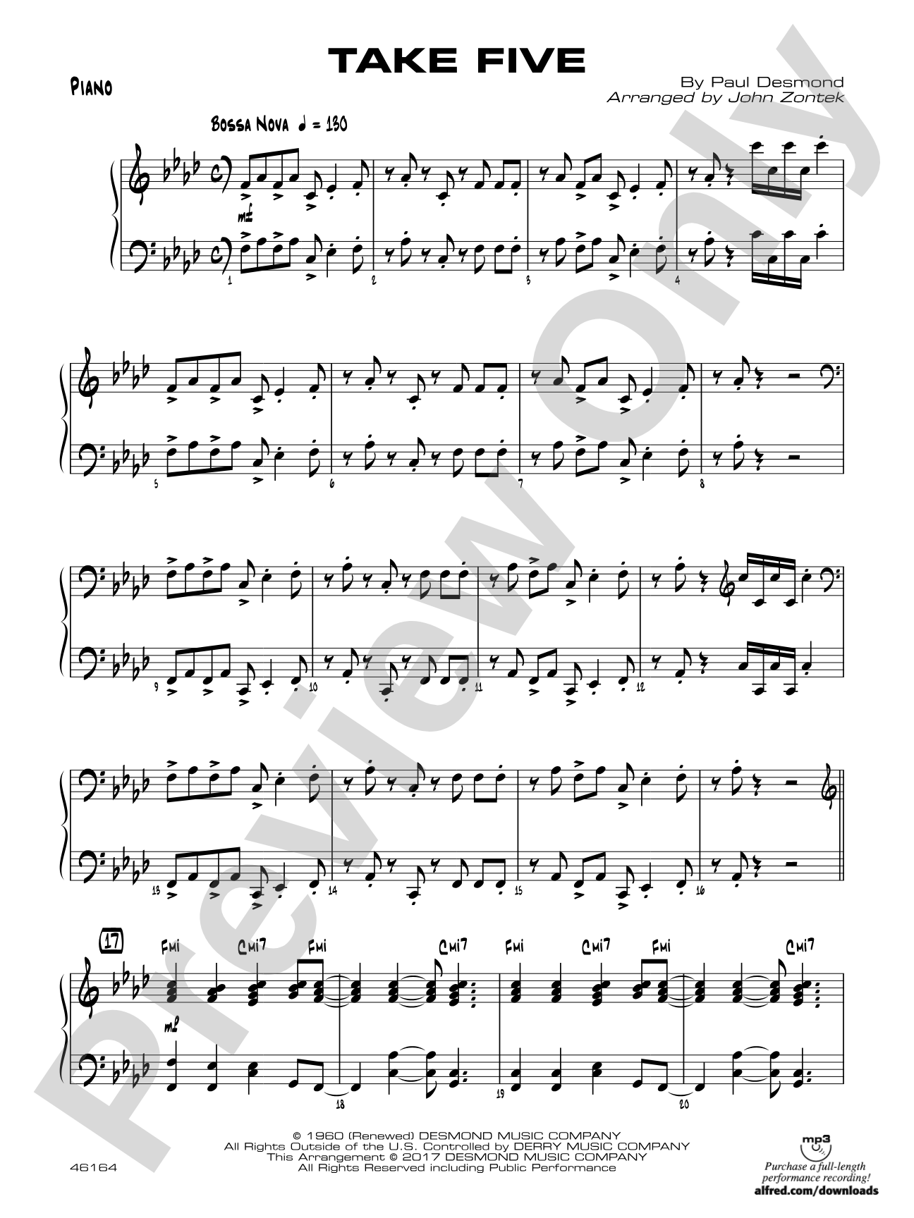 Take Five: Piano Accompaniment