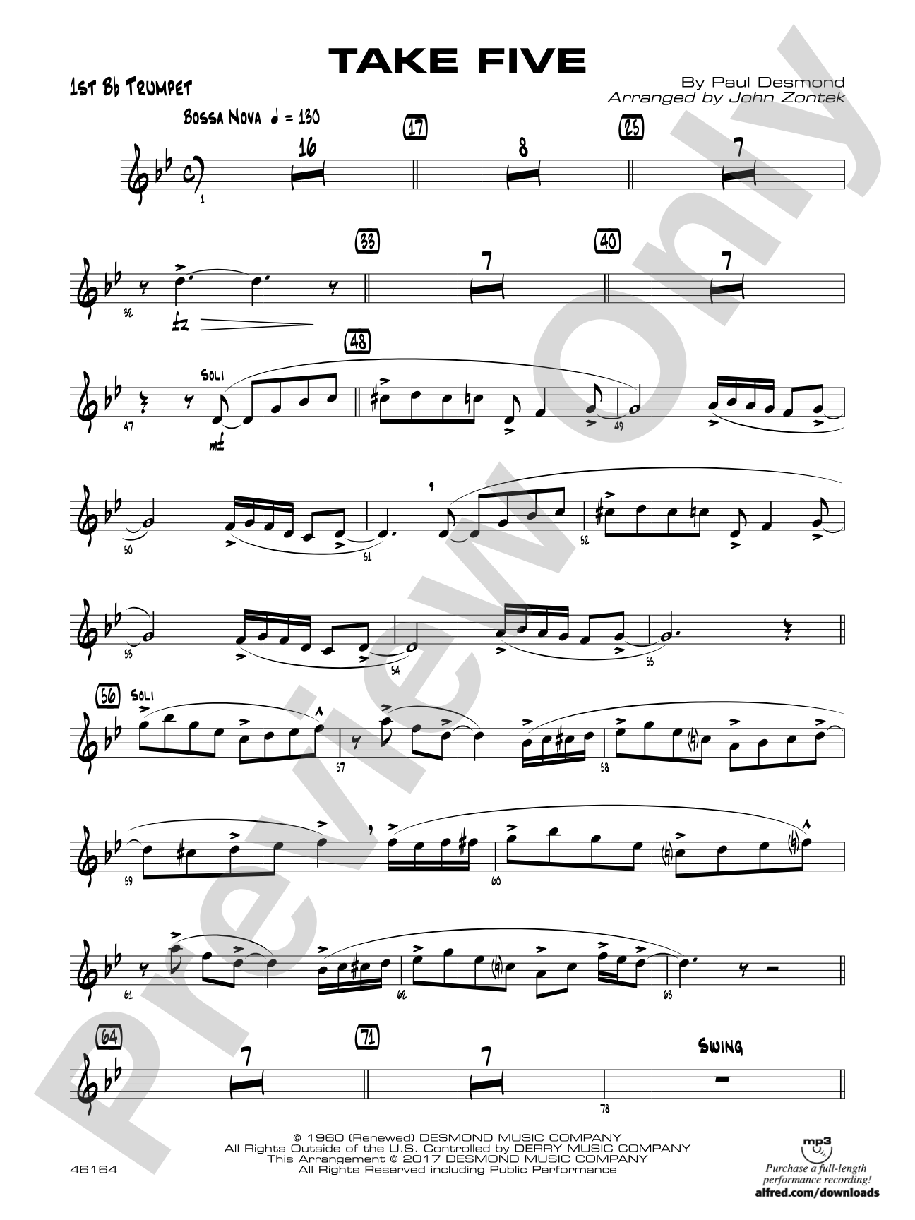 Take Five: 1st B-flat Trumpet