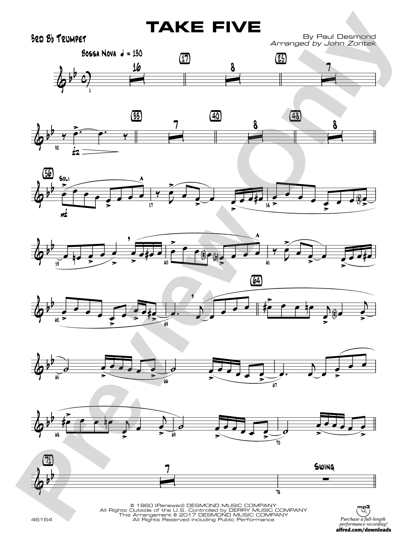Take Five: 3rd B-flat Trumpet