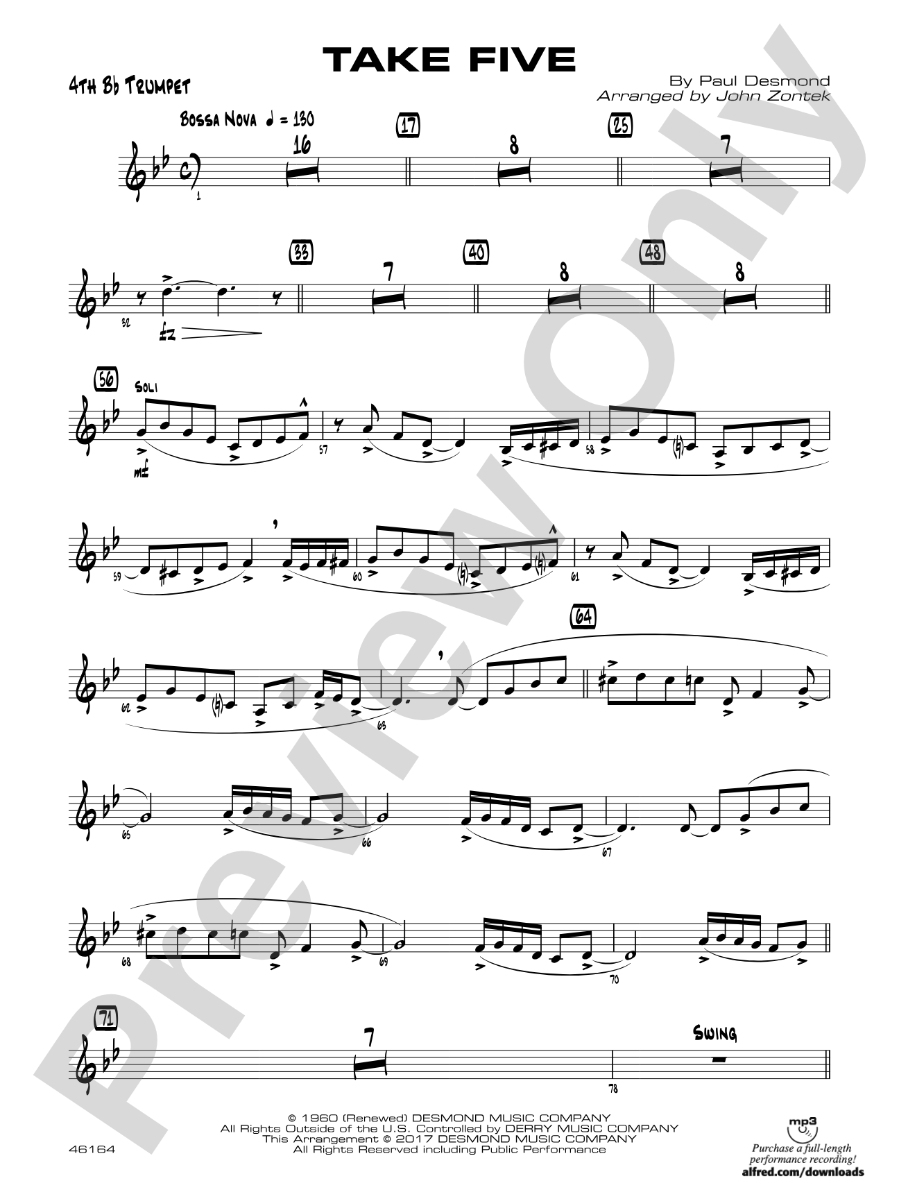 Take Five: 4th B-flat Trumpet