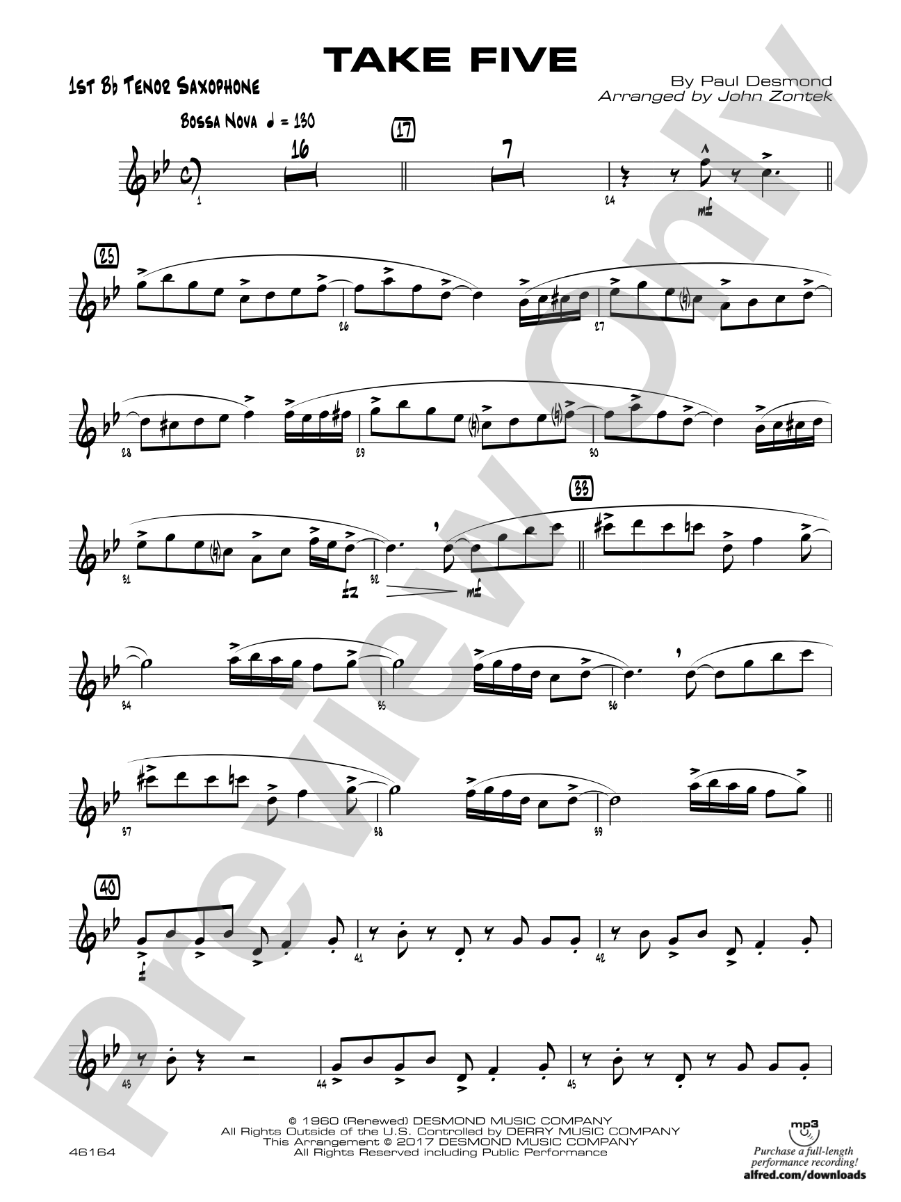 Take Five: B-flat Tenor Saxophone