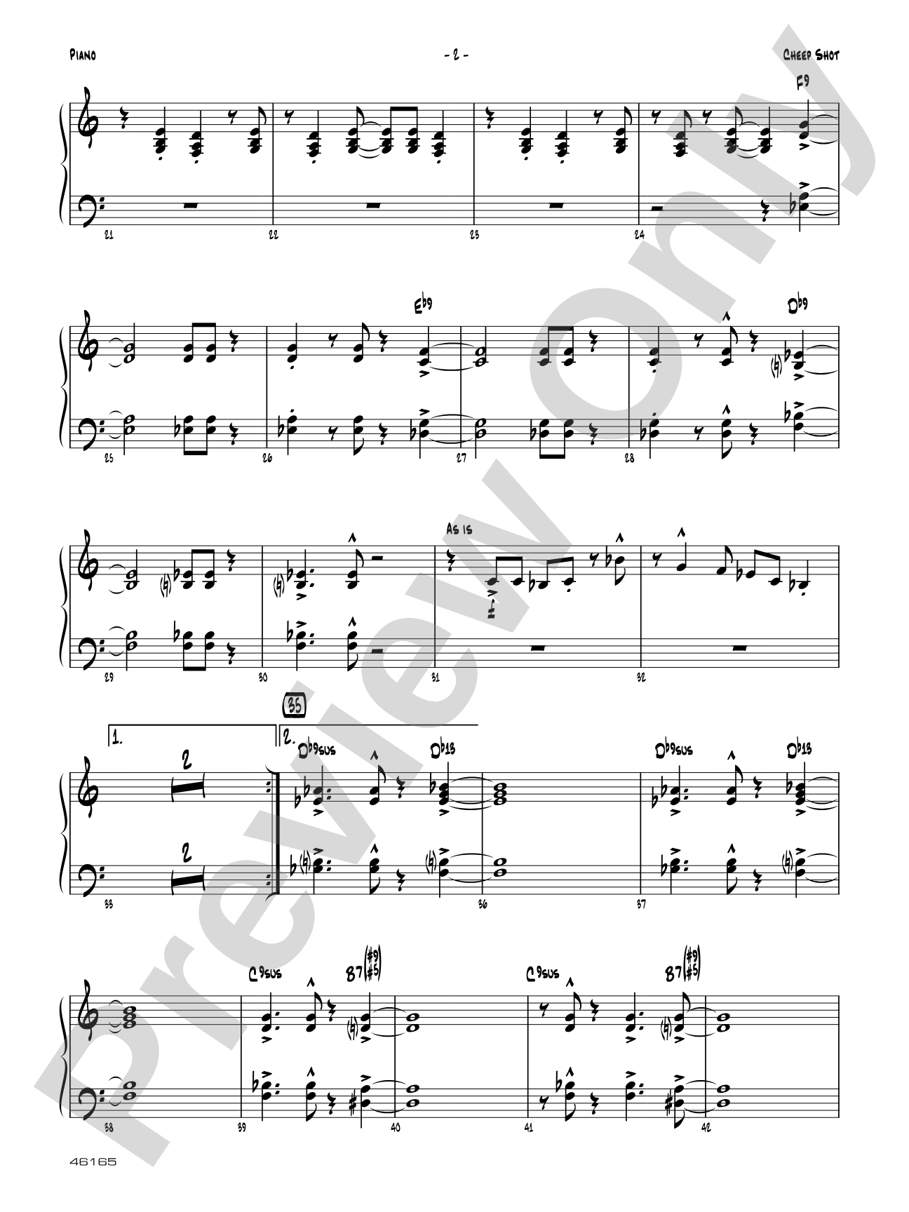 Cheep Shot: Piano Accompaniment