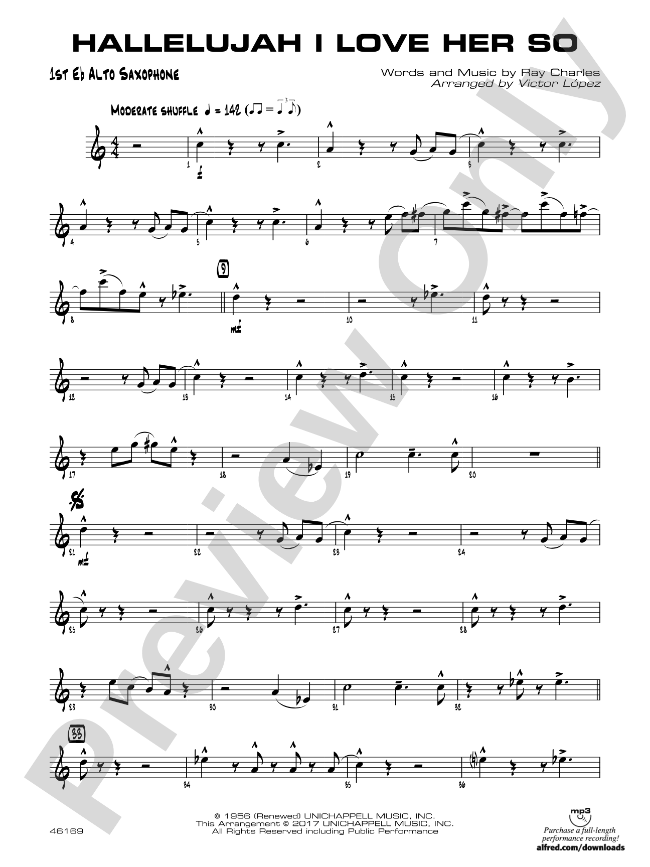 Hallelujah I Love Her So: E-flat Alto Saxophone
